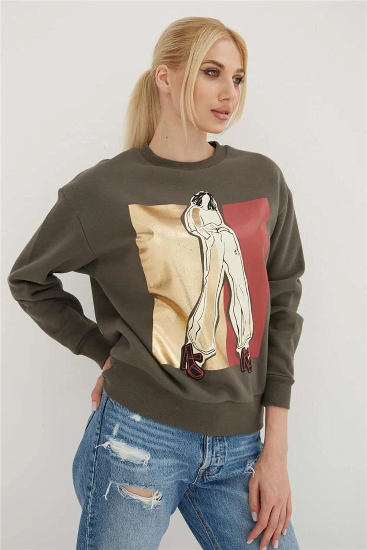 Baskılı Sweat Füme