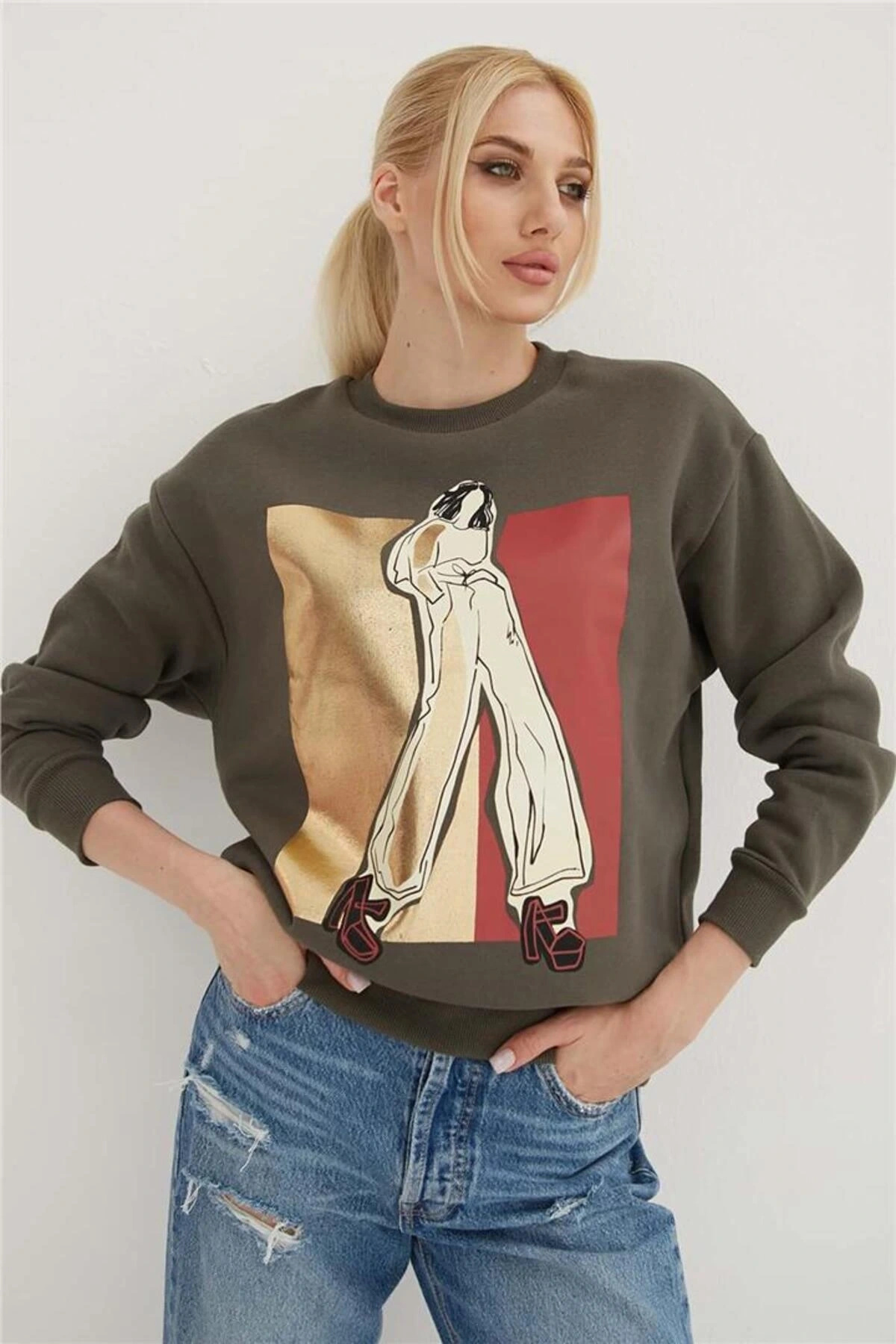 Baskılı Sweat Füme