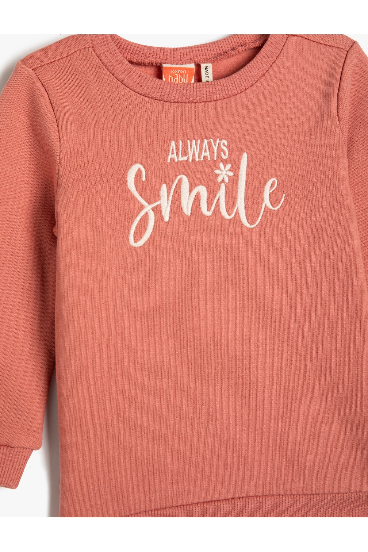 Sweatshirt Şardonlu İşlemeli Bisiklet Yaka Pamuklu