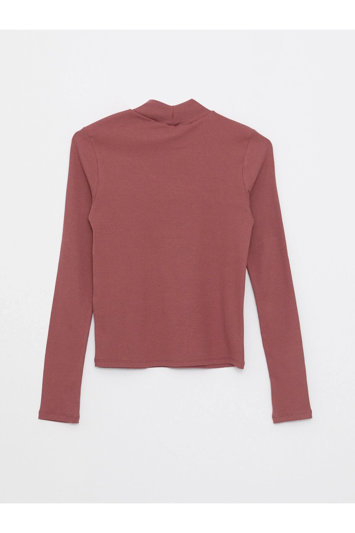 Dik Yaka Düz Uzun Kollu Kadın Tişört