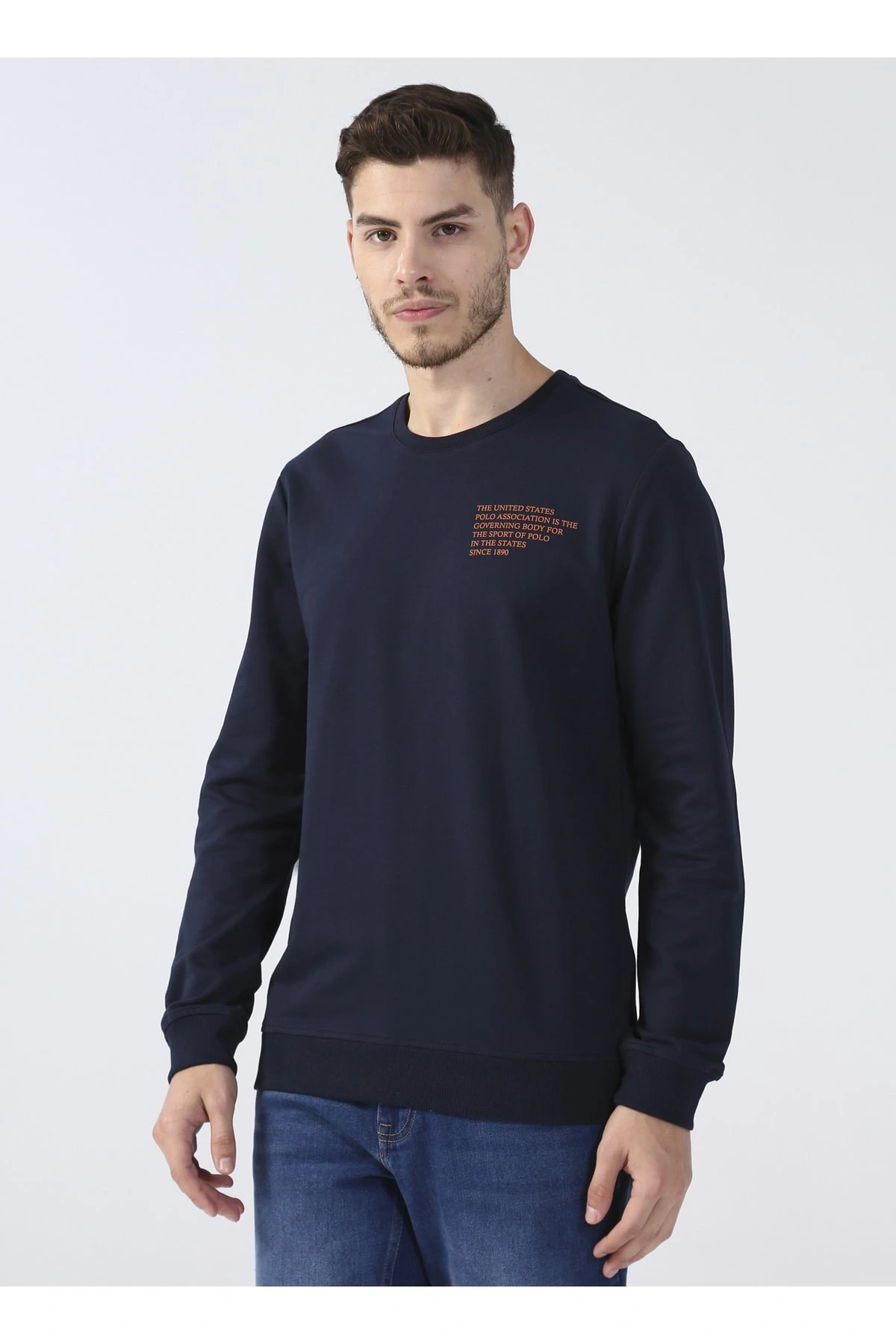 Bisiklet Yaka Lacivert Erkek Sweatshırt Gambı