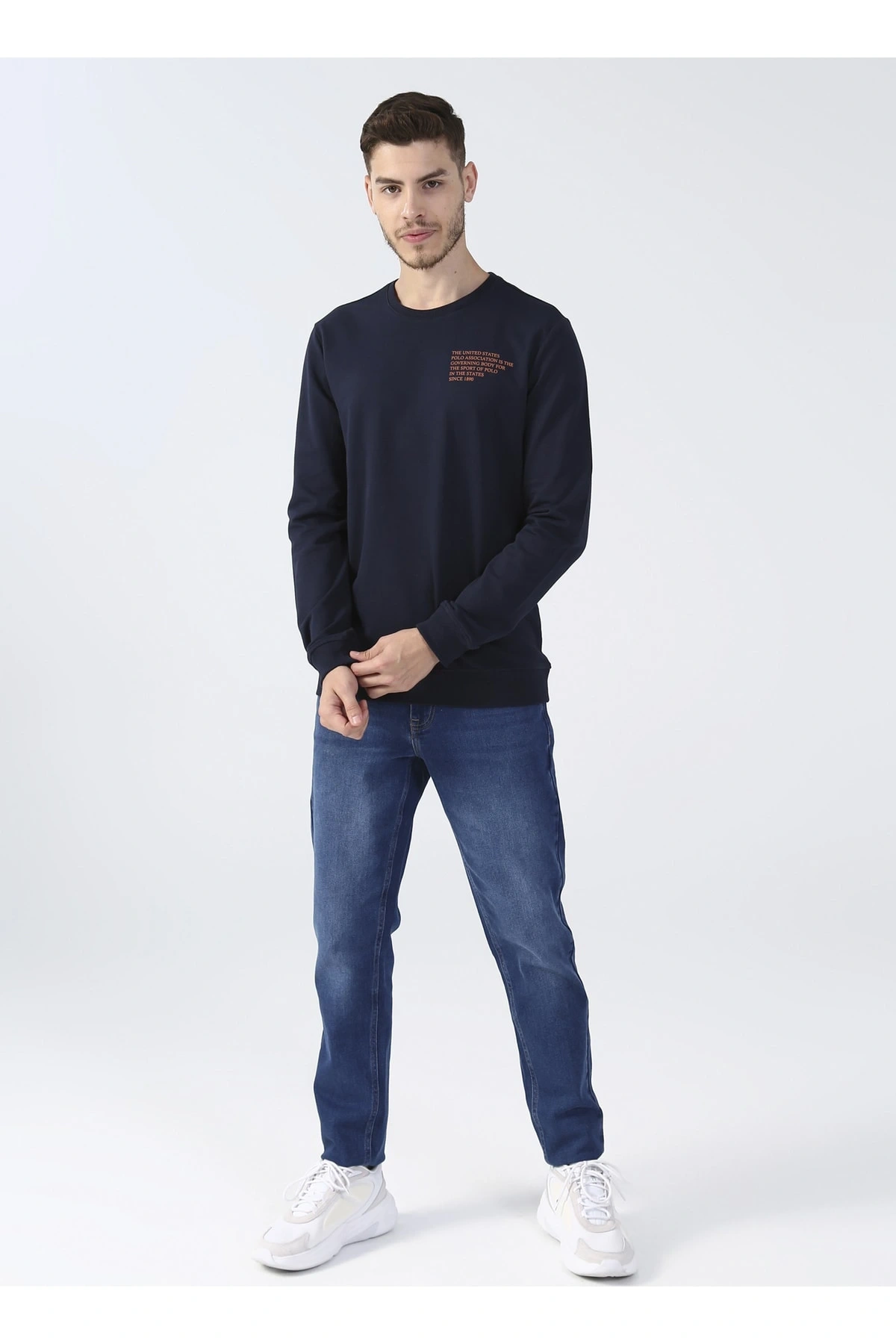 Bisiklet Yaka Lacivert Erkek Sweatshırt Gambı