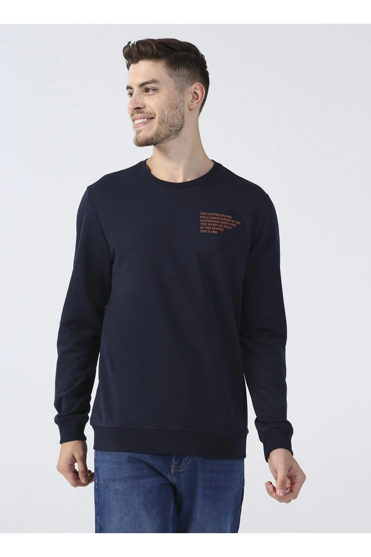 Bisiklet Yaka Lacivert Erkek Sweatshırt Gambı