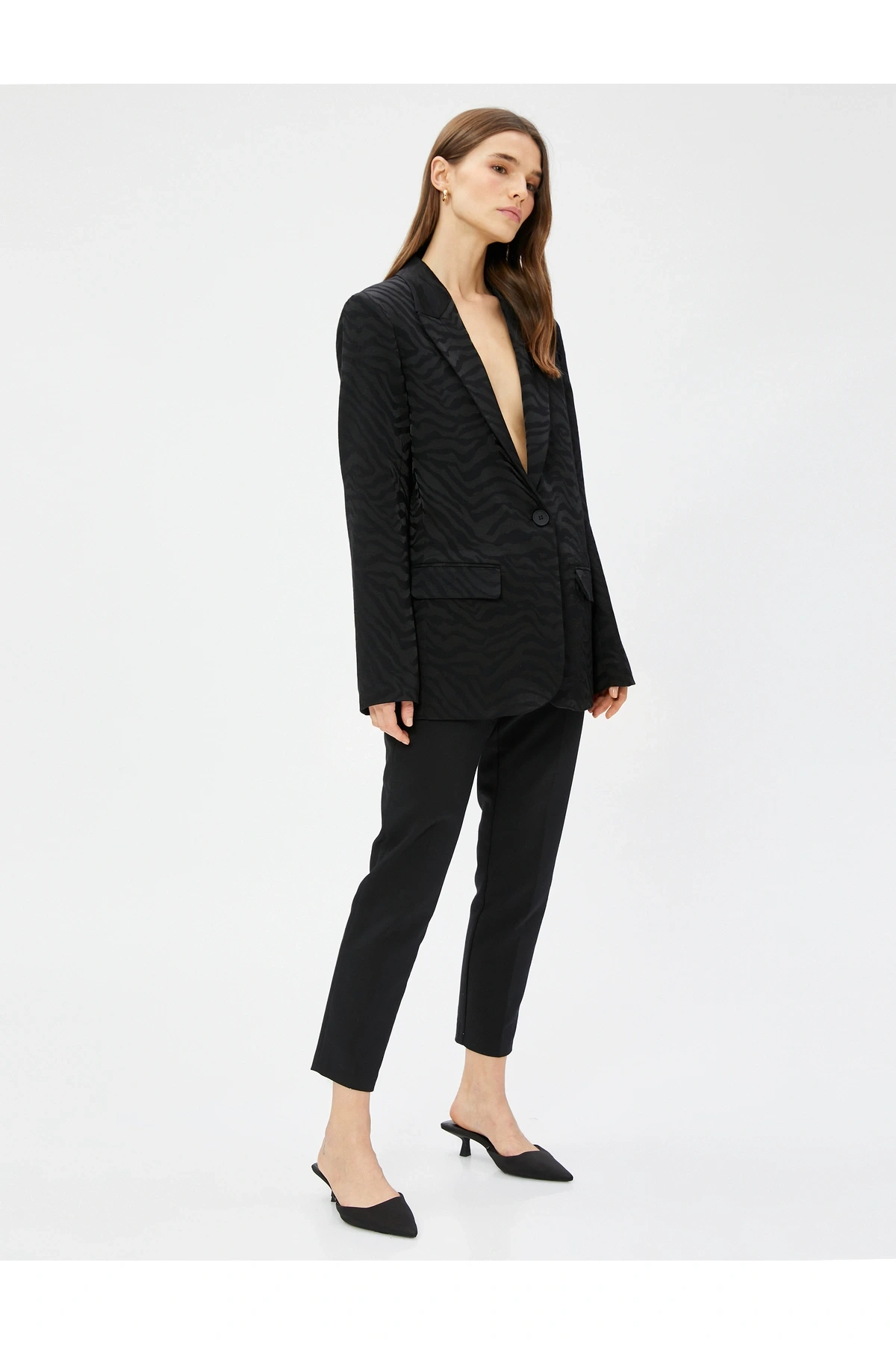 Zebra Desenli Oversize Blazer Ceket Tek Düğmeli