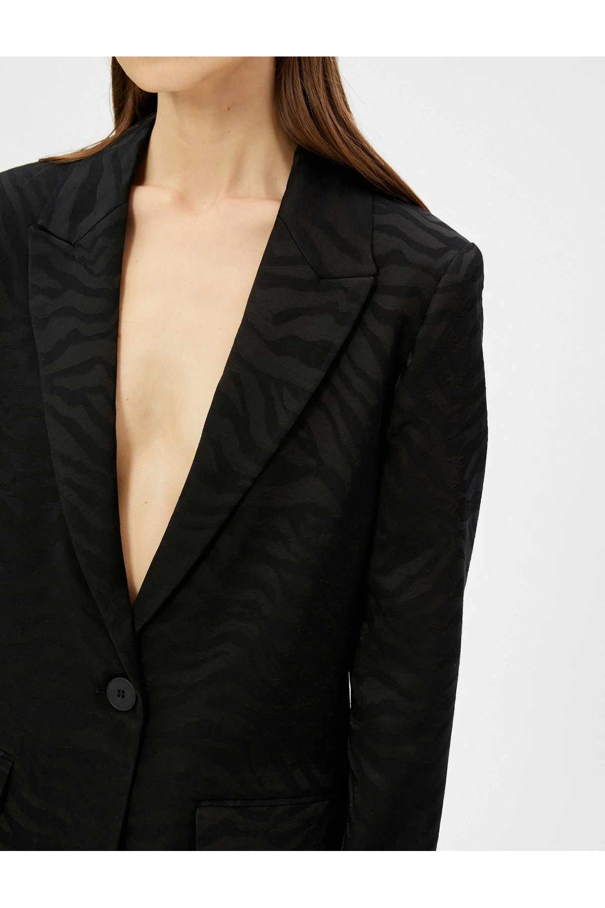 Zebra Desenli Oversize Blazer Ceket Tek Düğmeli