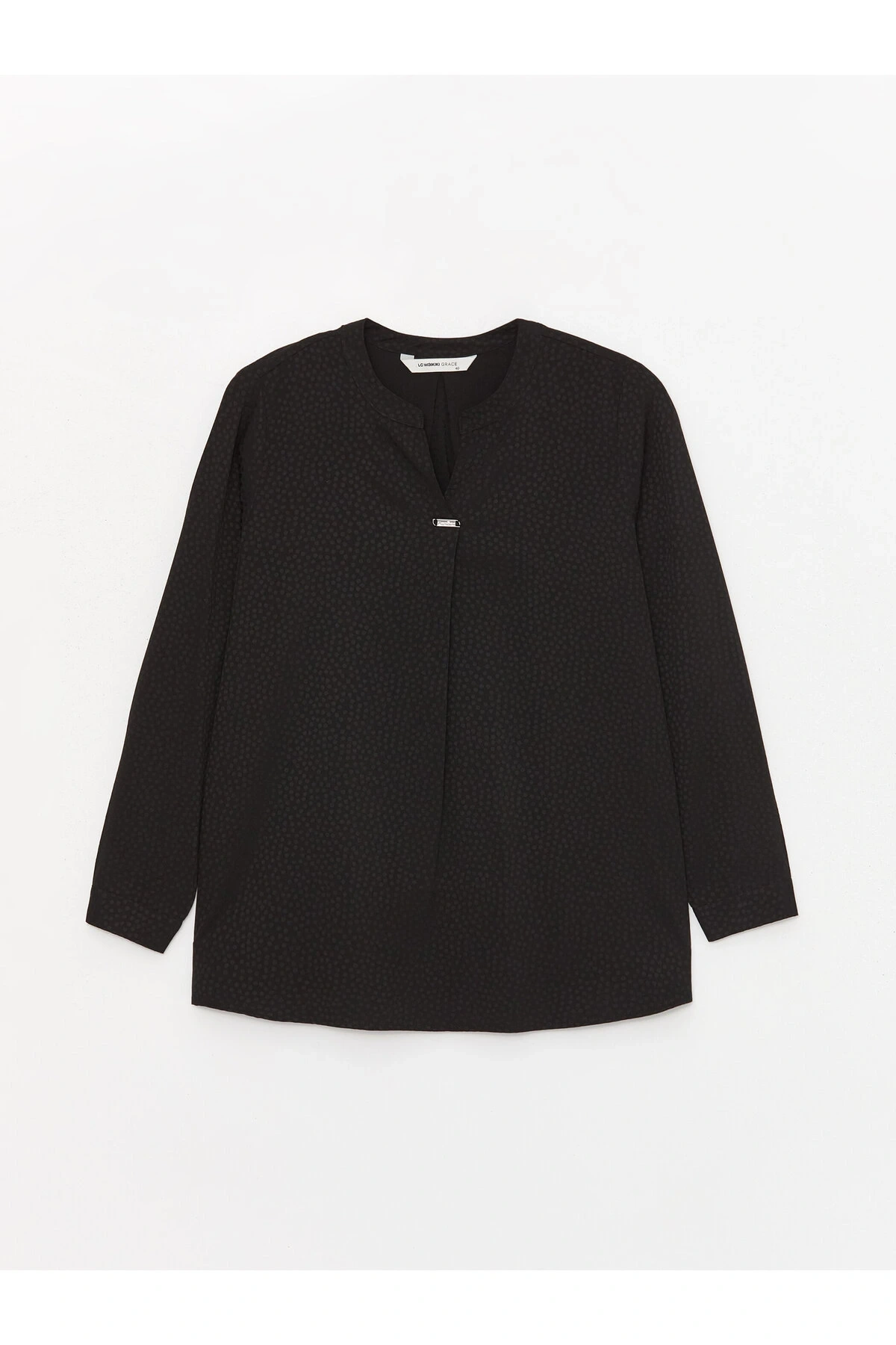 Kaçık Yaka Desenli Uzun Kollu Kadın Bluz