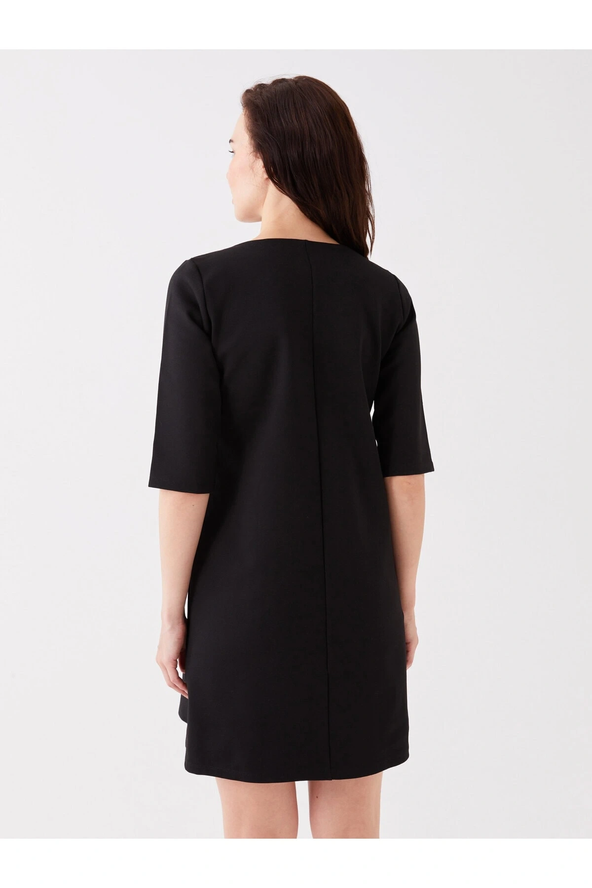 V Yaka Düz Kısa Kollu Kadın Elbise