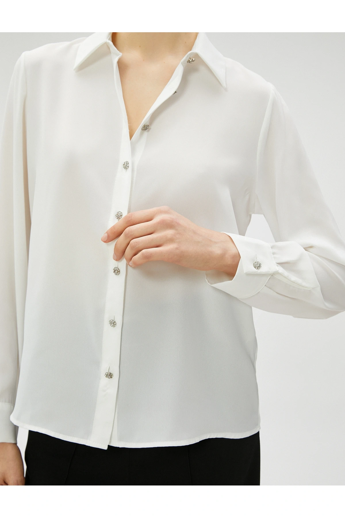 Taşlı Gömlek Düğmeli Uzun Kollu