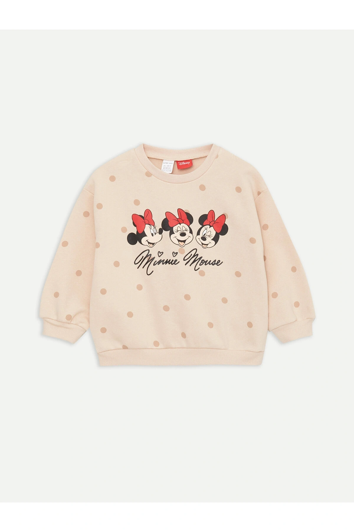 Bisiklet Yaka Uzun Kollu Minnie Mouse Baskılı Kız Bebek Sweatshirt ve Tayt 2li Takım