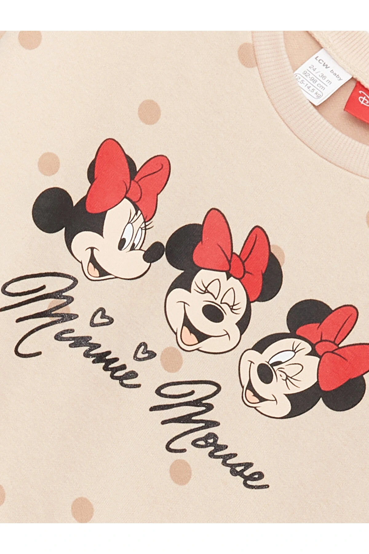 Bisiklet Yaka Uzun Kollu Minnie Mouse Baskılı Kız Bebek Sweatshirt ve Tayt 2li Takım