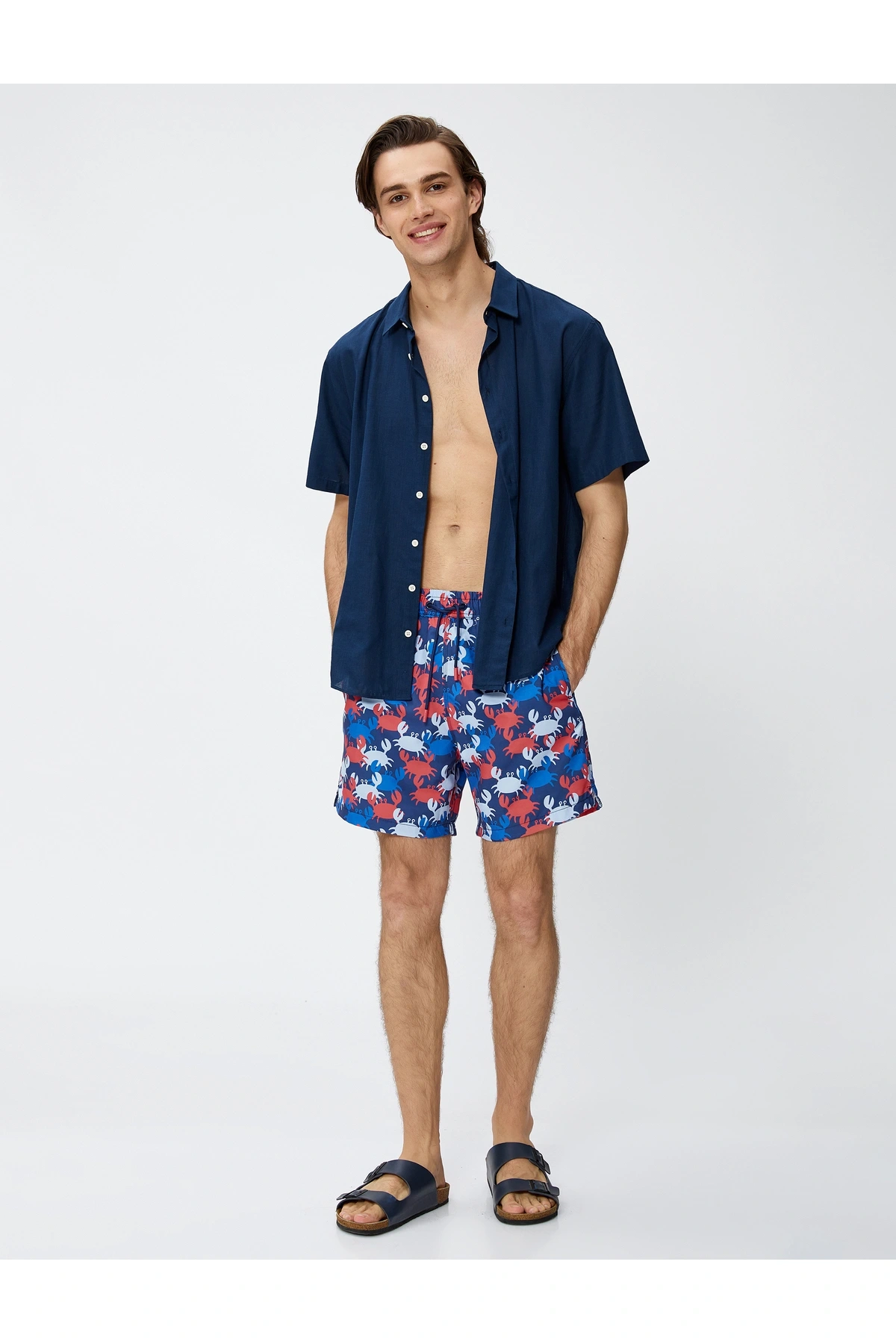 3Sam00063Bw B24 Mavi Desenli Erkek Deniz Shortu