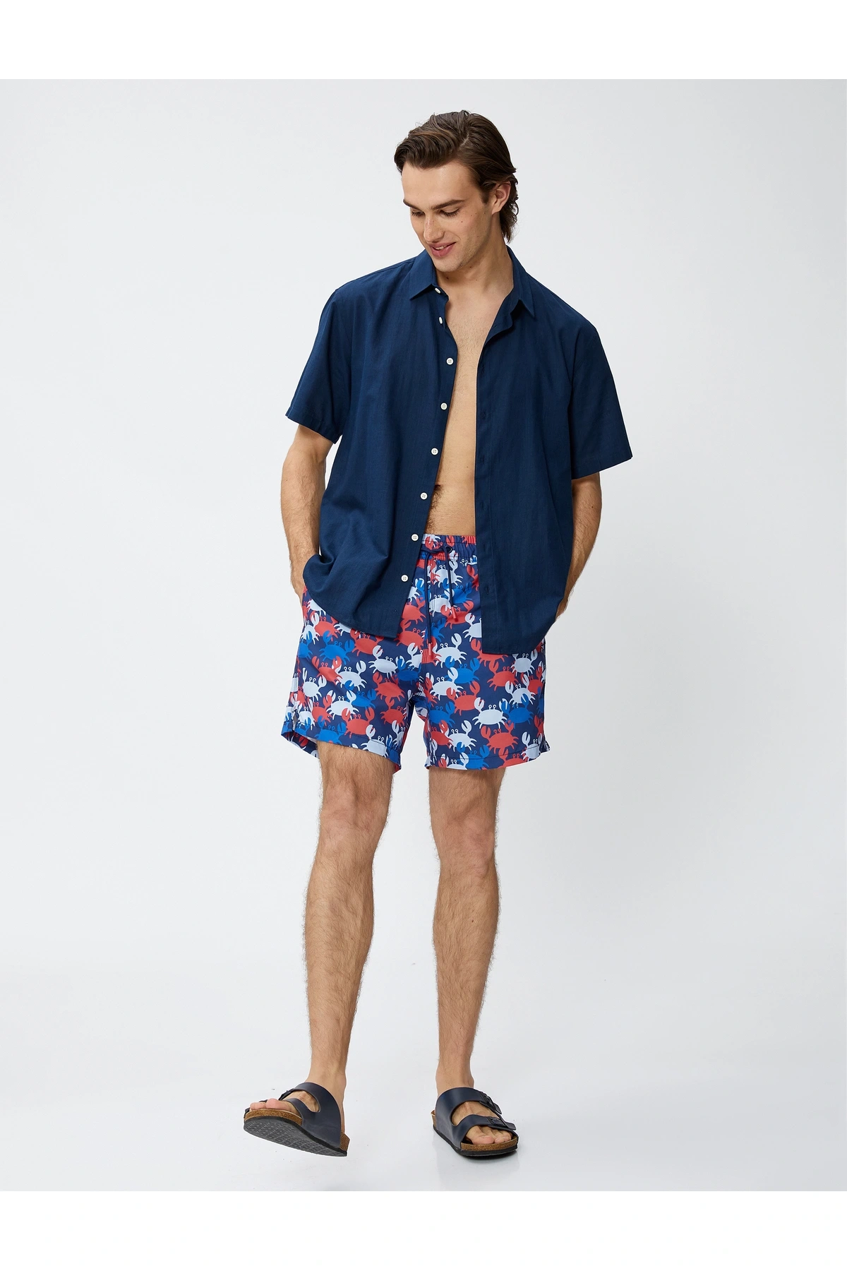 3Sam00063Bw B24 Mavi Desenli Erkek Deniz Shortu