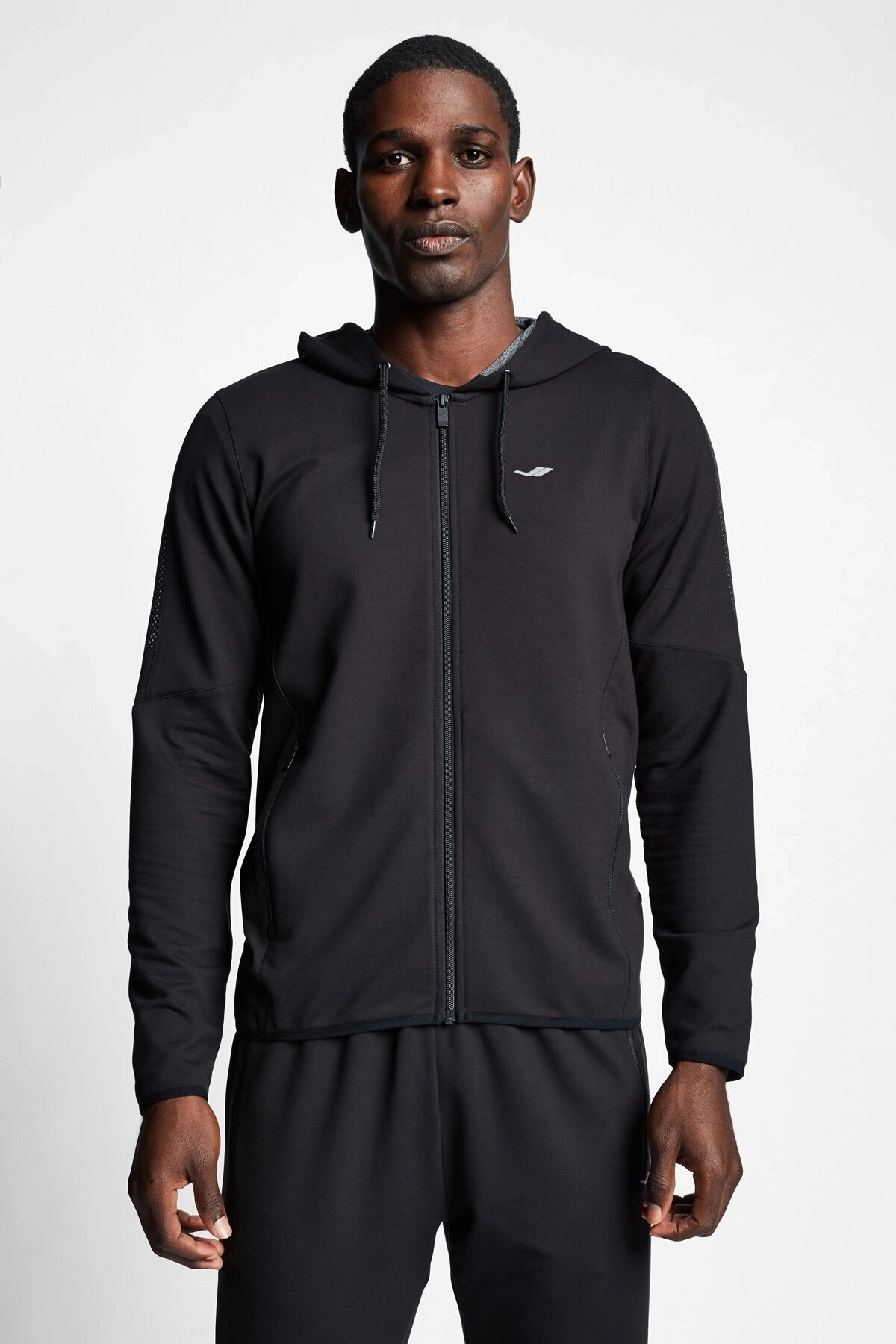 Siyah Erkek Fermuarlı Kapüşonlu Sweatshirt 22b-1118