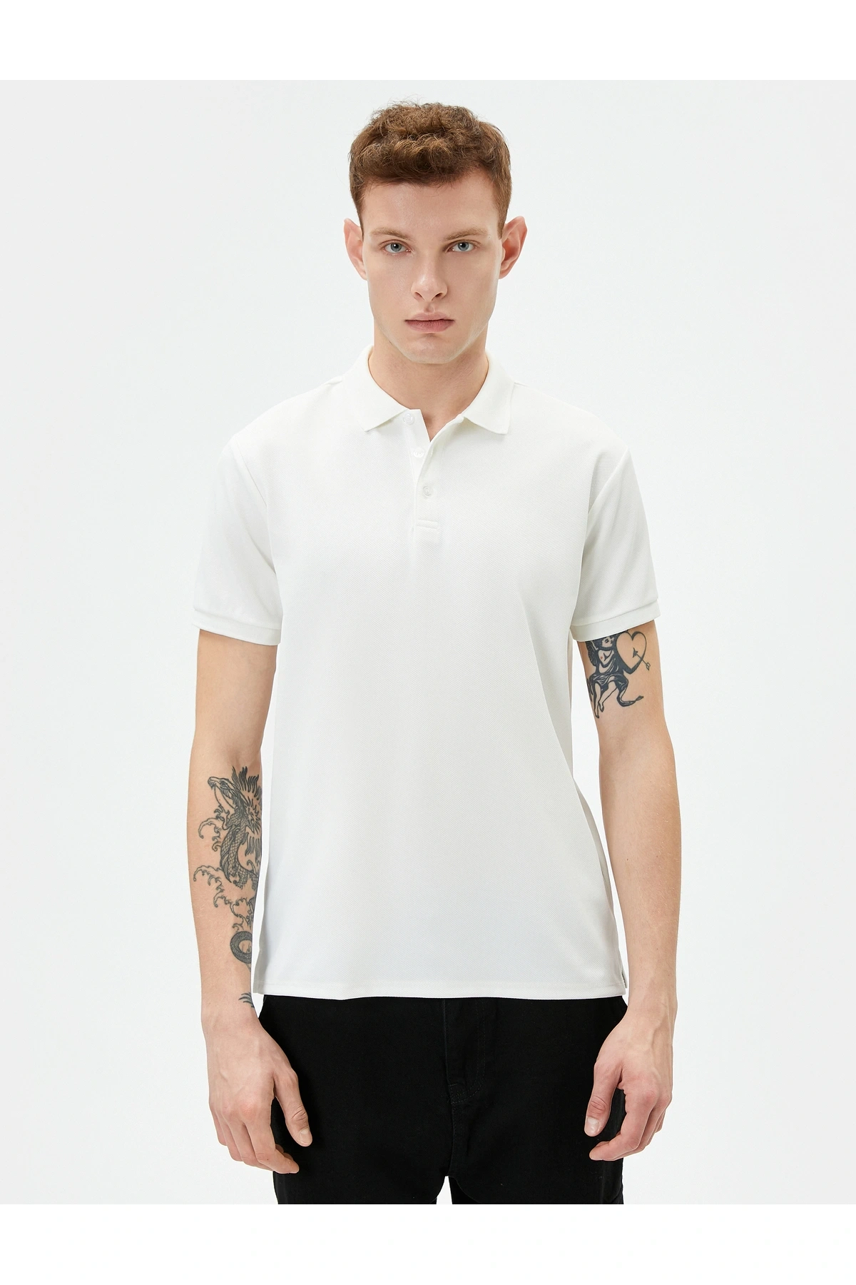 Yakalı Tişört Slim Fit Düğmeli Kısa Kollu