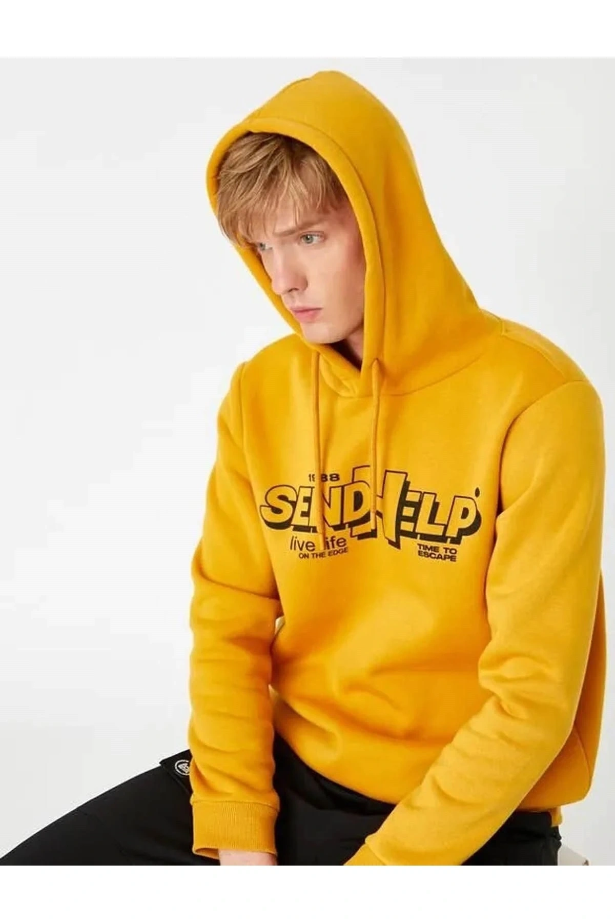 Baskılı Kapşonlu Sweatshirt Şardonlu
