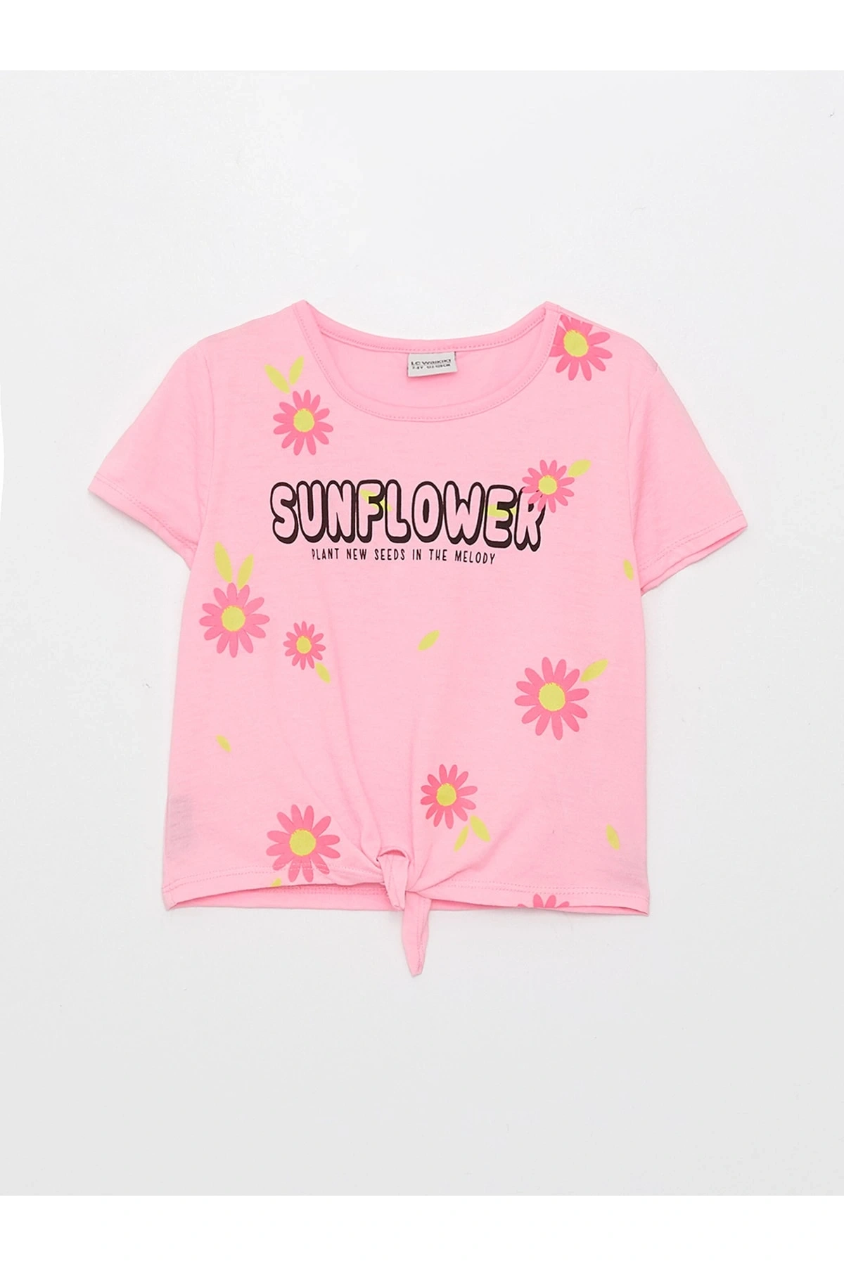Bisiklet Yaka Baskılı Kısa Kollu Kız Çocuk Crop Tişört