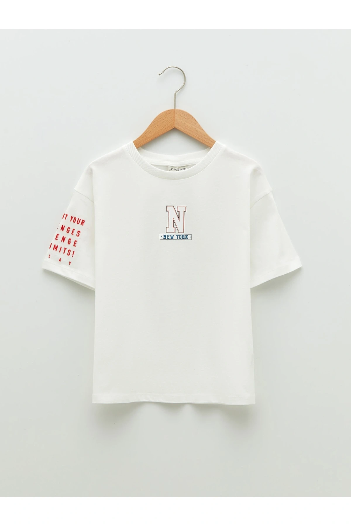 Bisiklet Yaka Baskılı Kısa Kollu Pamuklu Kız Çocuk Tişört