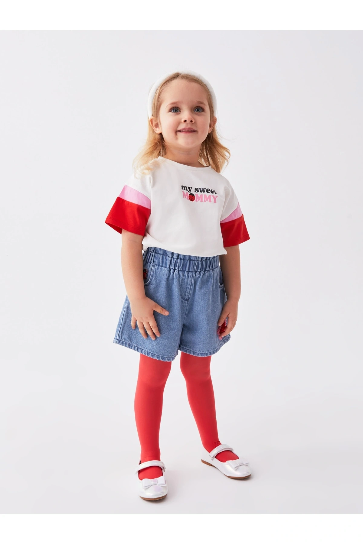 Linalin by Pelin Akil Ekru Bisiklet Yaka Kısa Kollu Baskılı Kız Bebek Tişört Anne Kız Kombini