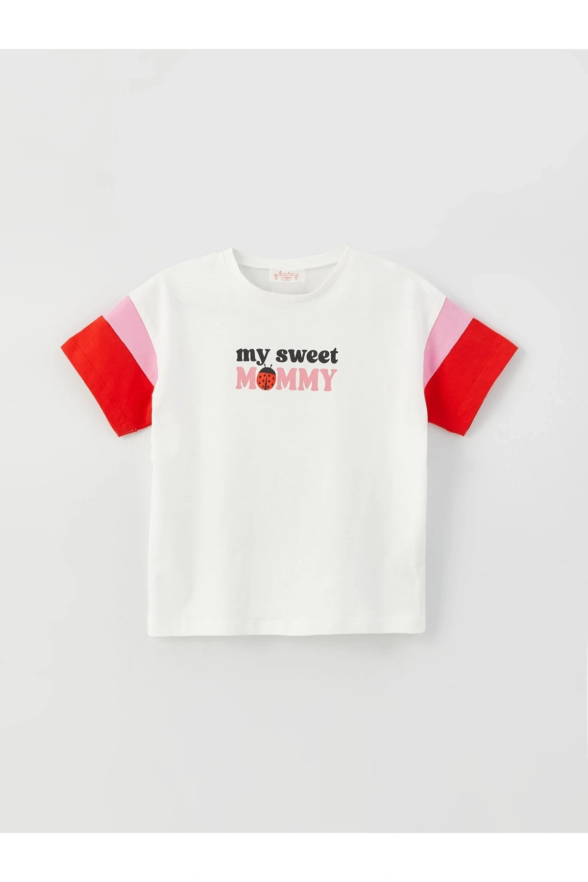 Linalin by Pelin Akil Ekru Bisiklet Yaka Kısa Kollu Baskılı Kız Bebek Tişört Anne Kız Kombini