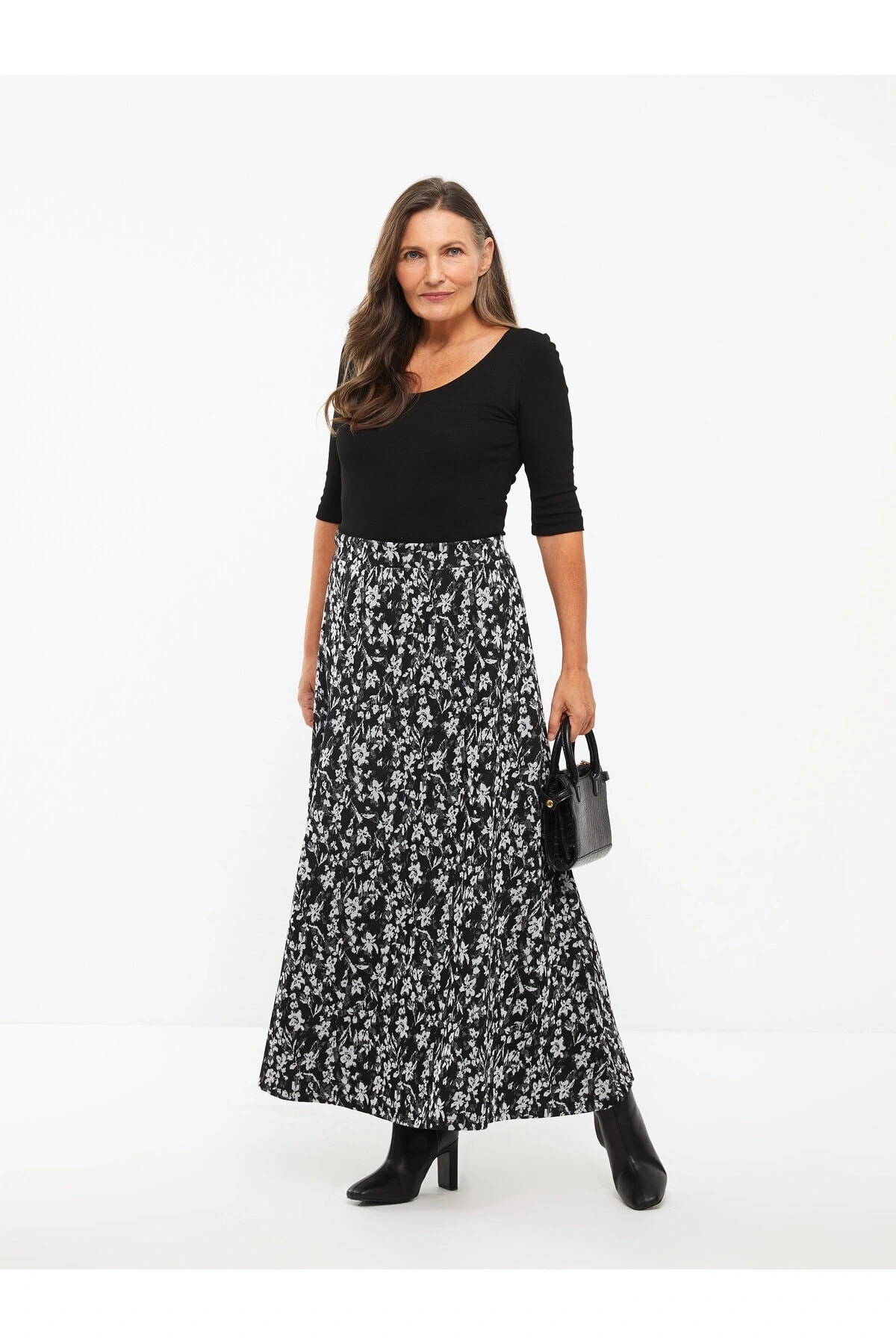 Beli Lastikli Desenli Ponte Kadın Kloş Etek