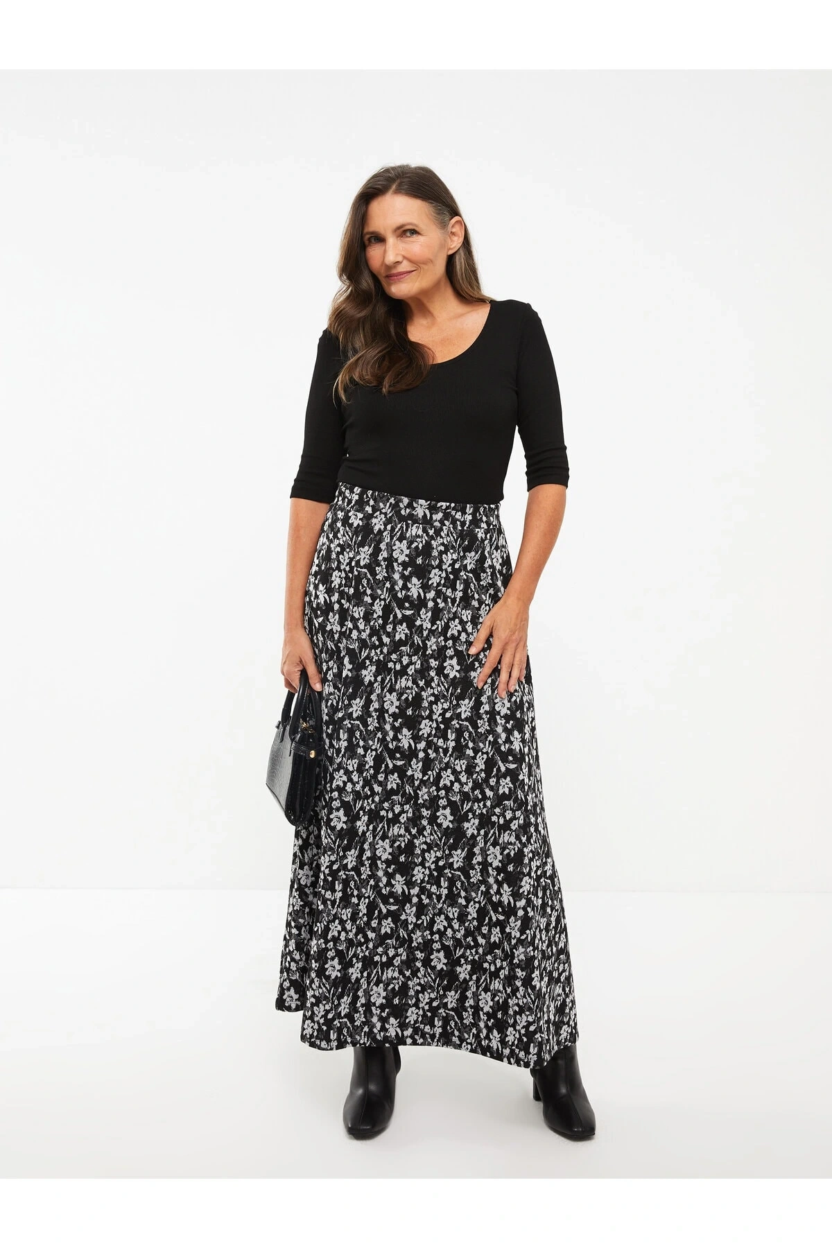 Beli Lastikli Desenli Ponte Kadın Kloş Etek