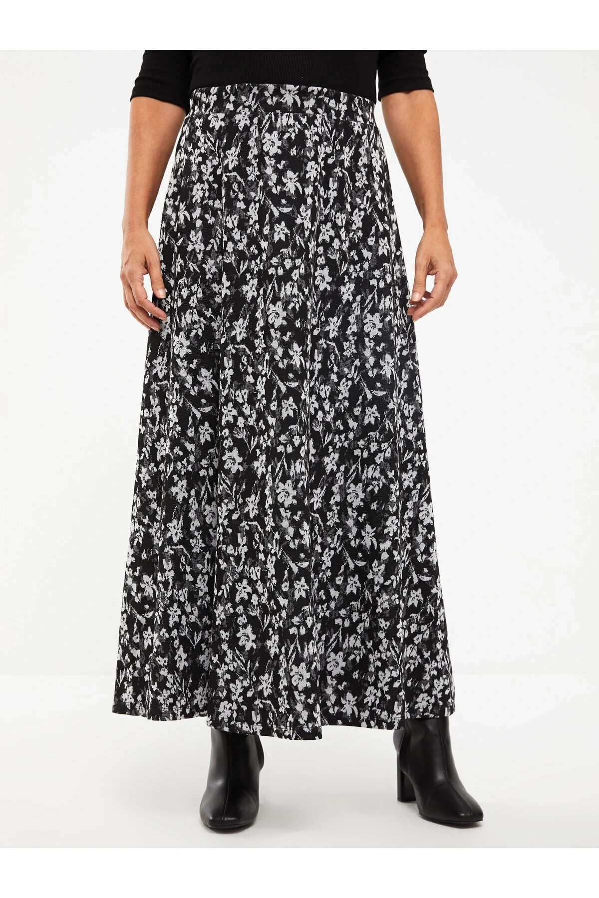 Beli Lastikli Desenli Ponte Kadın Kloş Etek