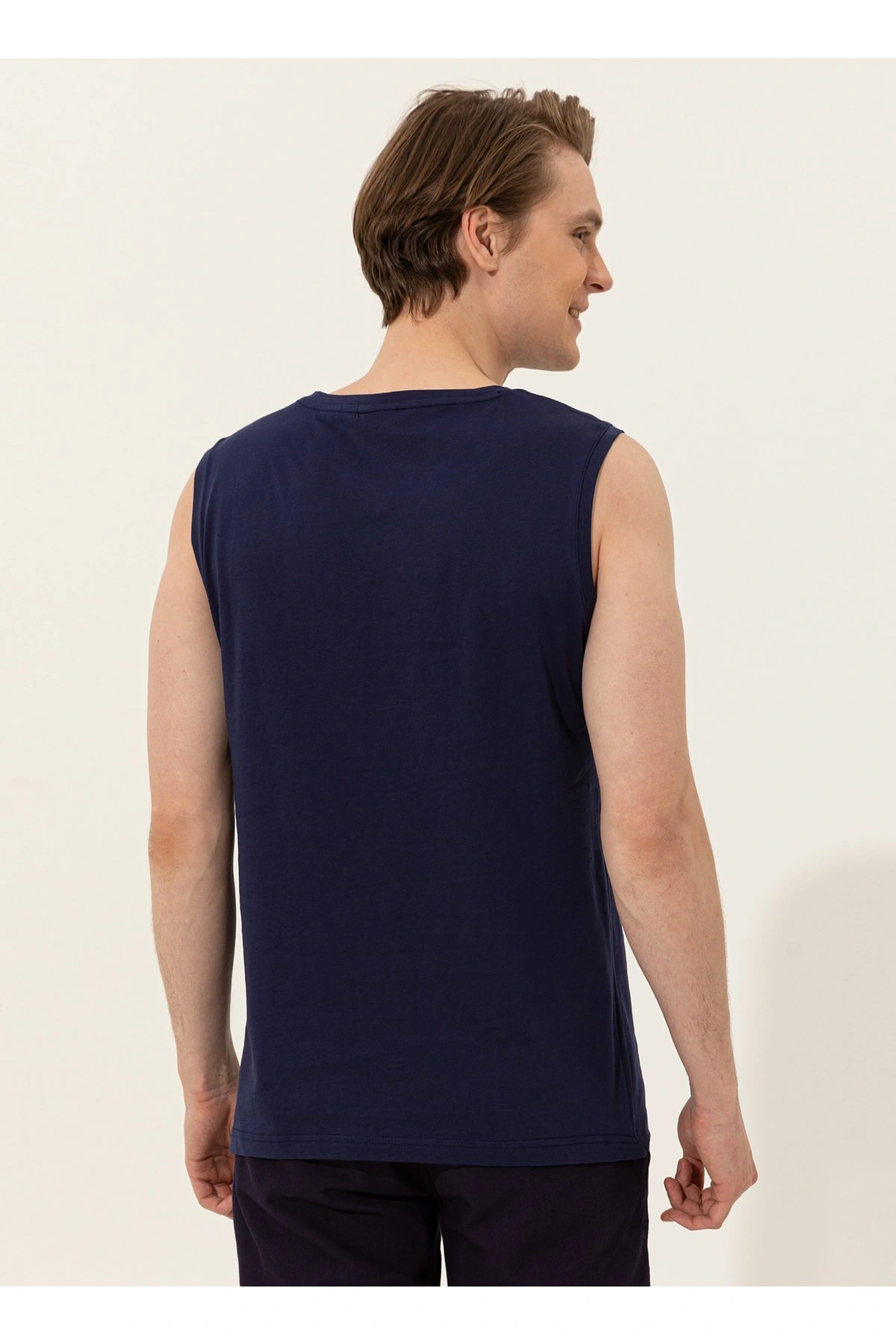 Bisiklet Yaka Lacivert Erkek T-shirt Beder