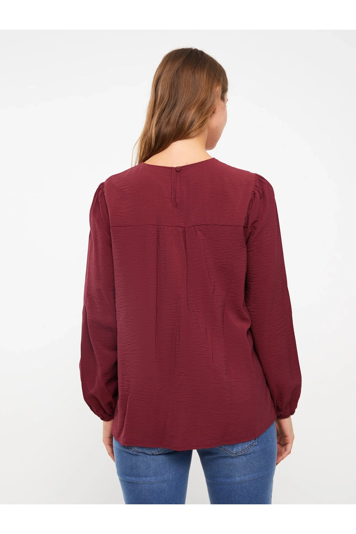 Bisiklet Yaka Nakışlı Uzun Kollu Hamile Bluz