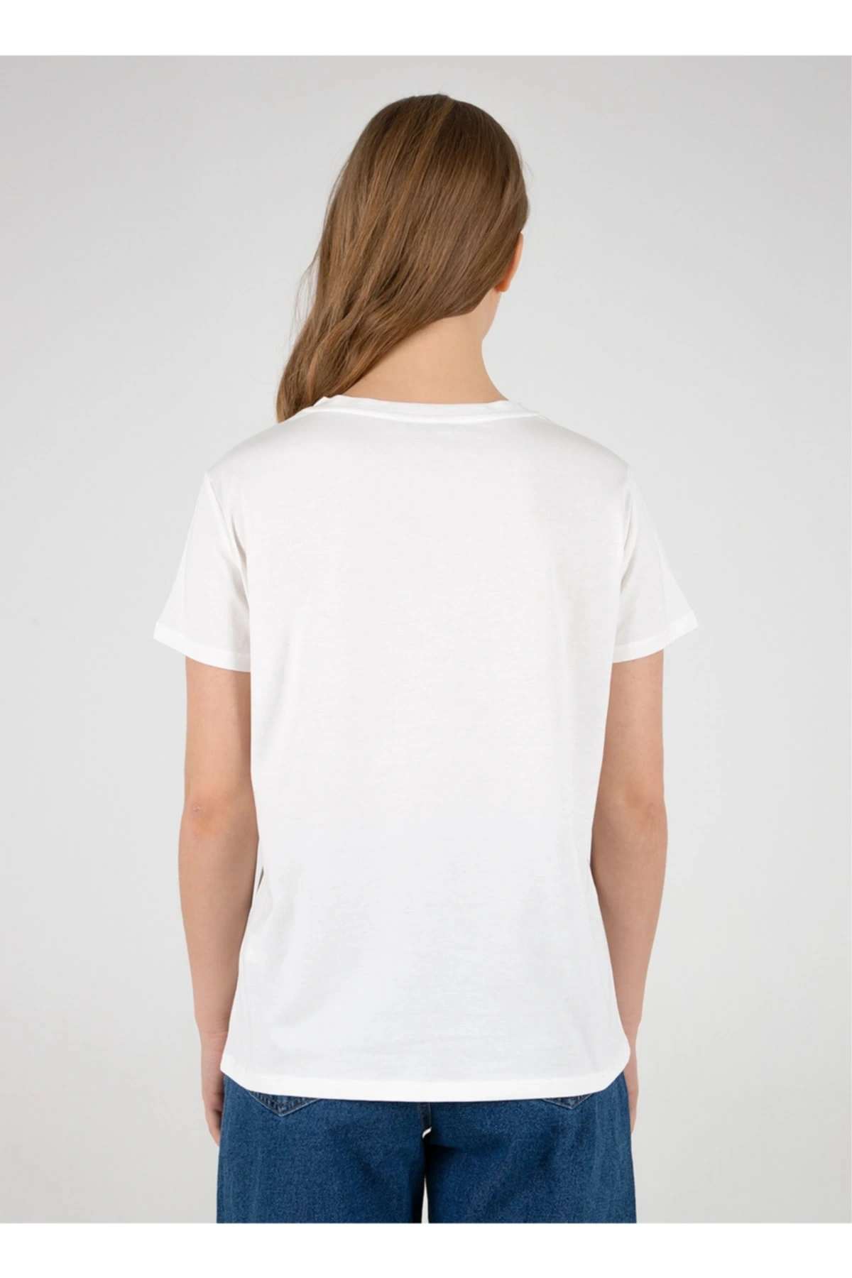 22y0654k1 Bisiklet Yakakısa Kollu Normal Kalıp Baskılı Beyaz Kadın T-shirt