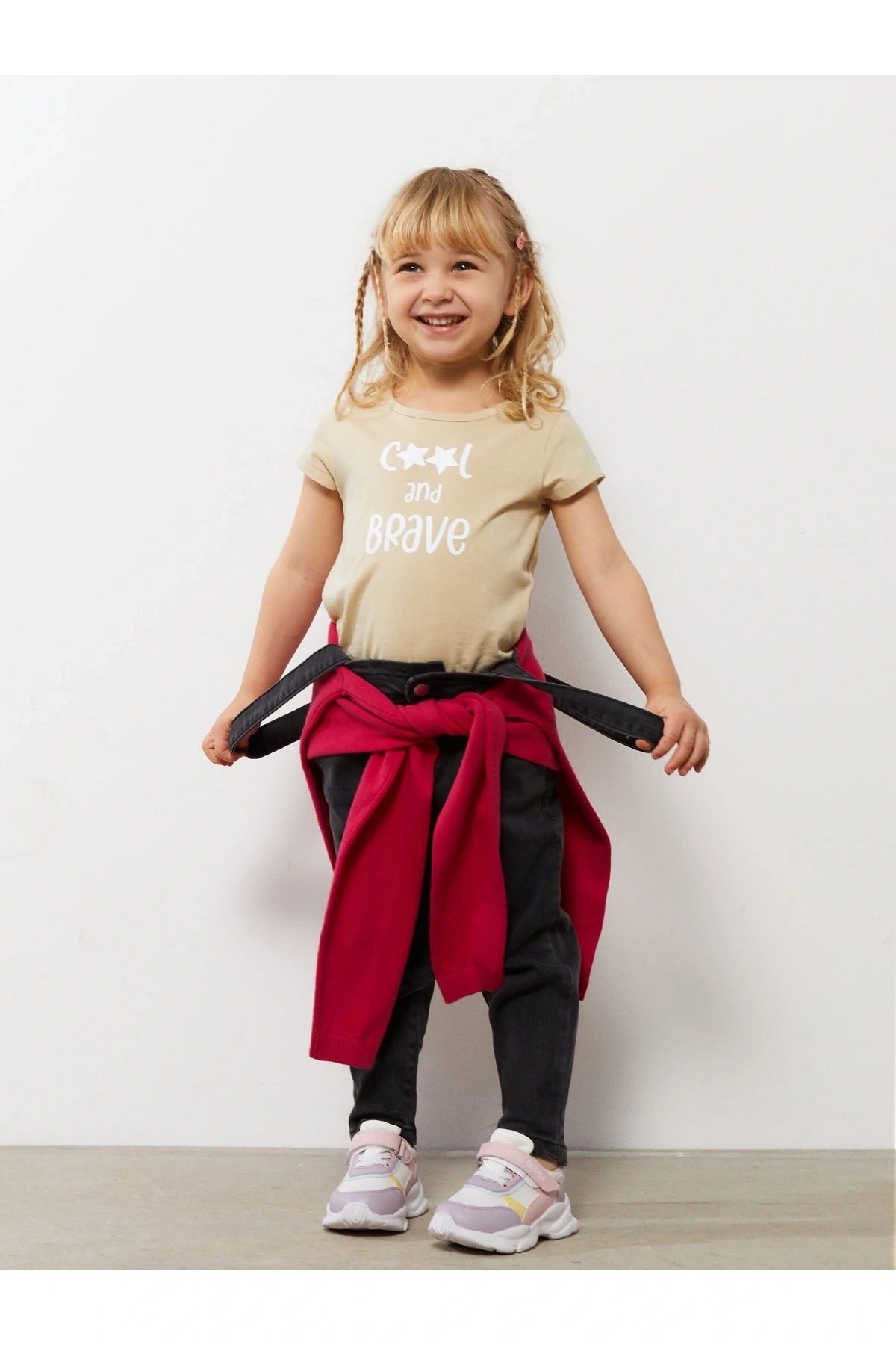 Bisiklet Yaka Kısa Kol Baskılı Pamuklu Kız Bebek Tişört
