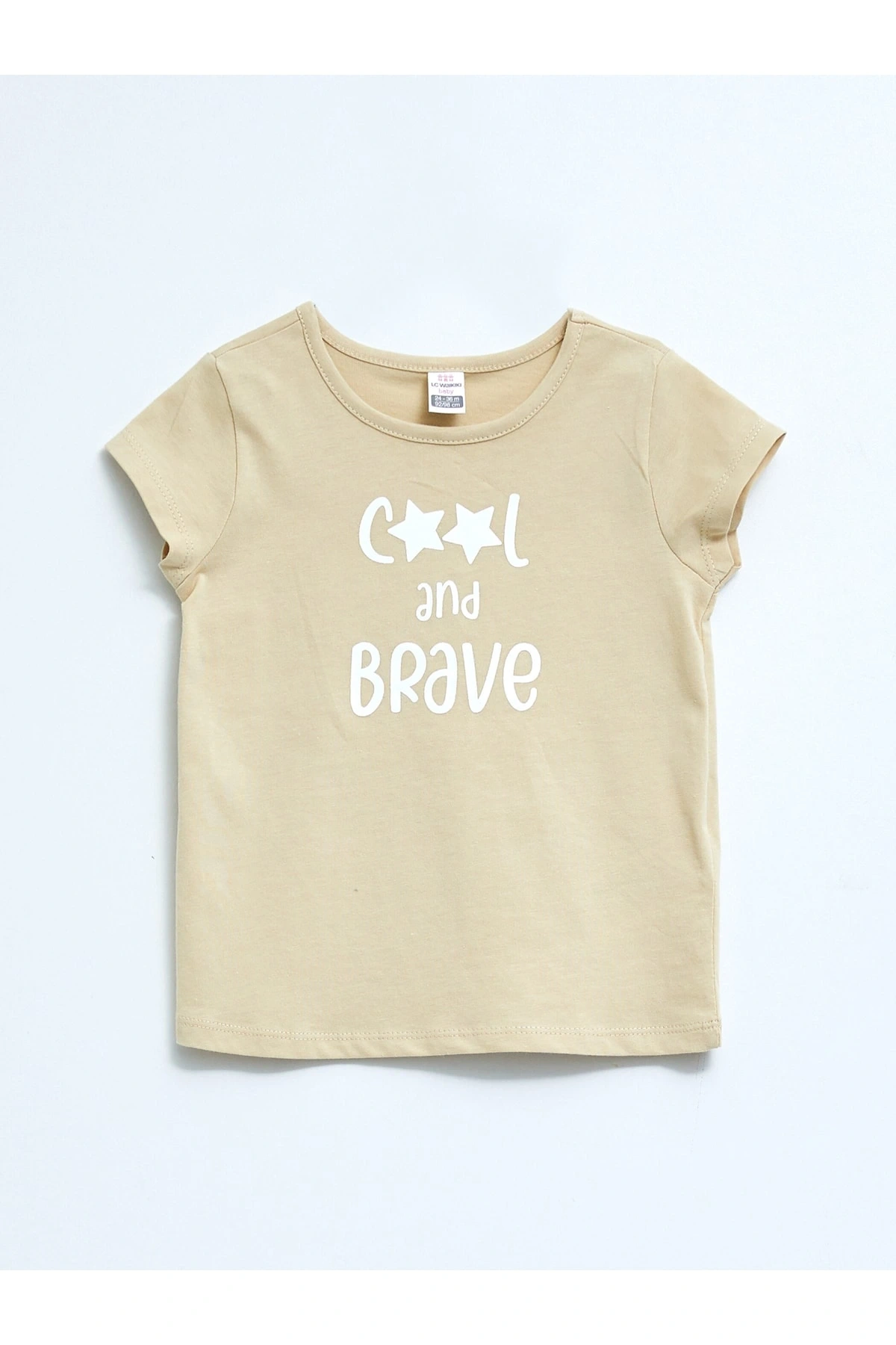 Bisiklet Yaka Kısa Kol Baskılı Pamuklu Kız Bebek Tişört