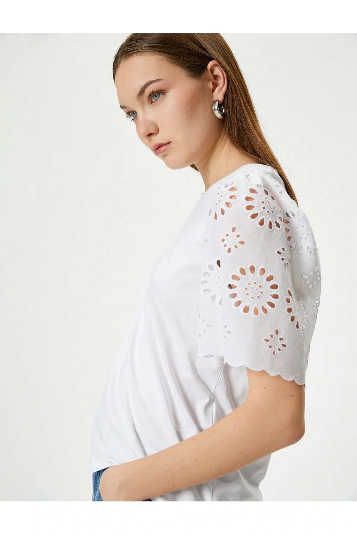 Kolları Fistolu Tişört Kısa Kollu Bisiklet Yaka