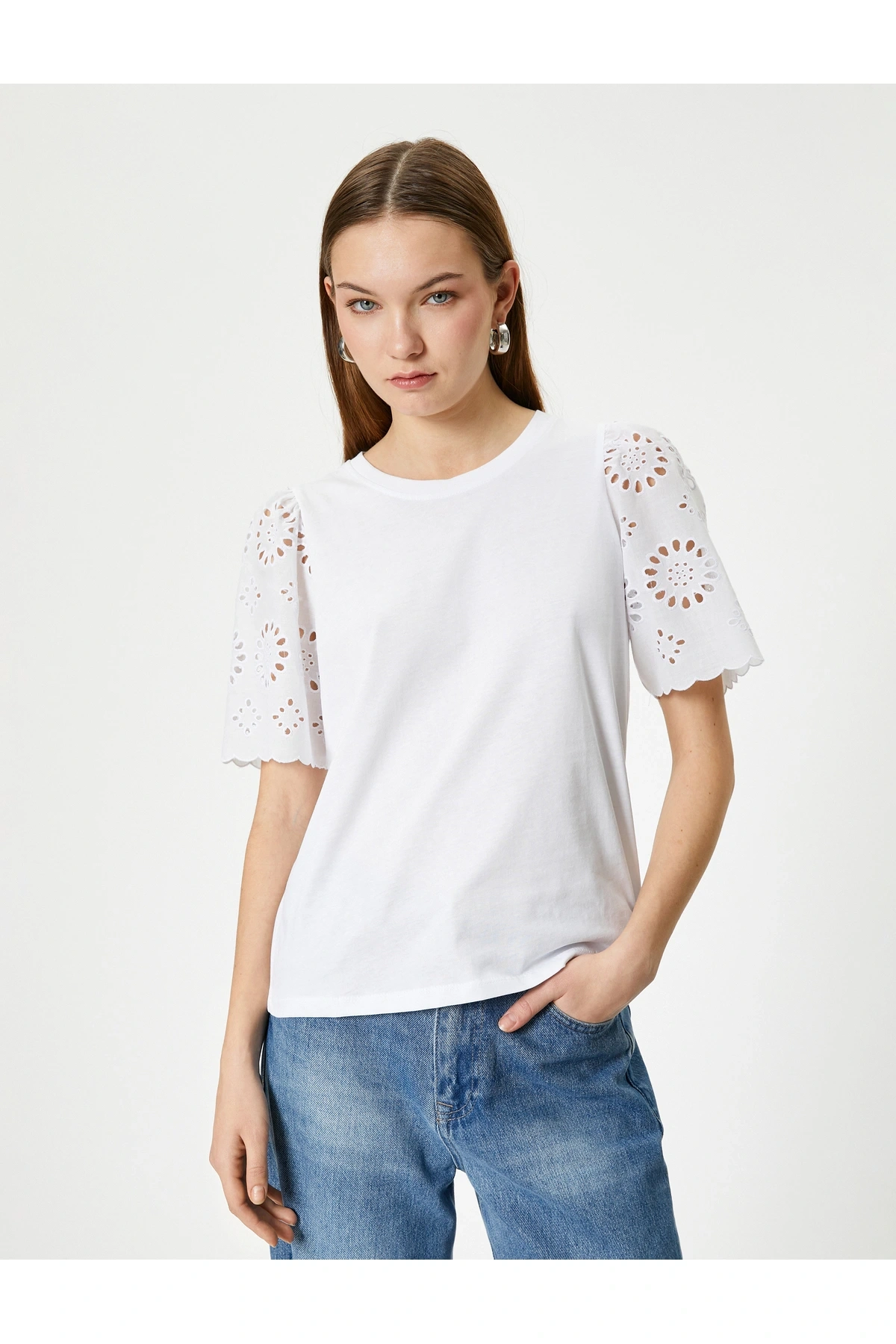 Kolları Fistolu Tişört Kısa Kollu Bisiklet Yaka