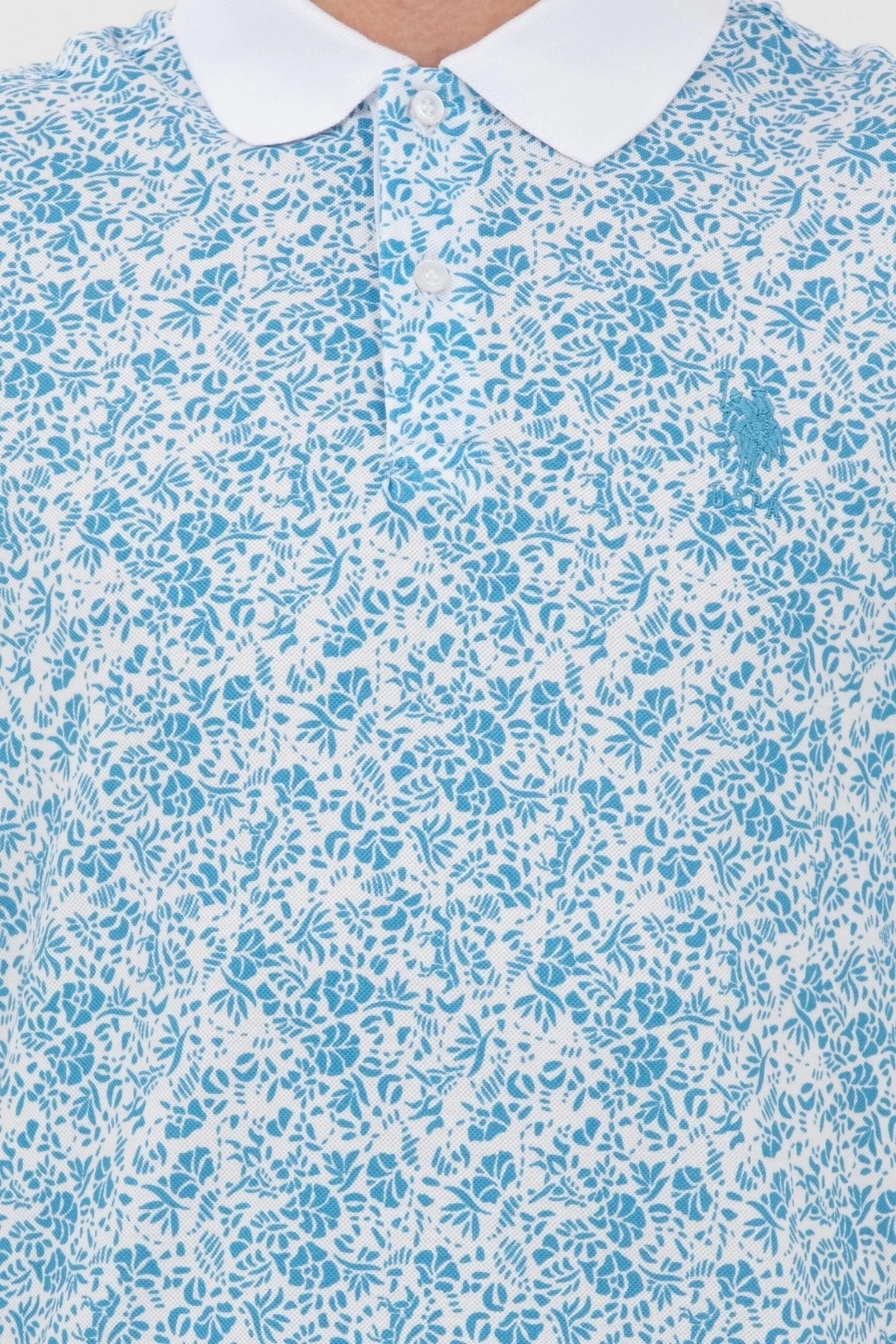 Erkek Dokuma Desenli Polo Yaka Turkuaz T-shirt