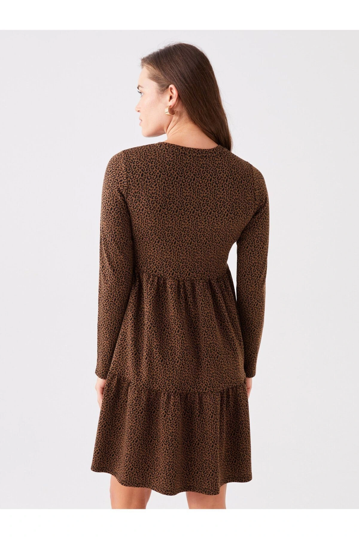 LCWAIKIKI Maternity Bisiklet Yaka Desenli Uzun Kollu Hamile Elbise