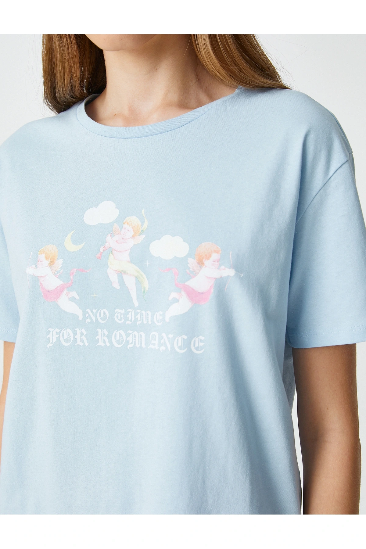 Oversize Tişört Slogan Baskılı Kısa Kollu Bisiklet Yaka