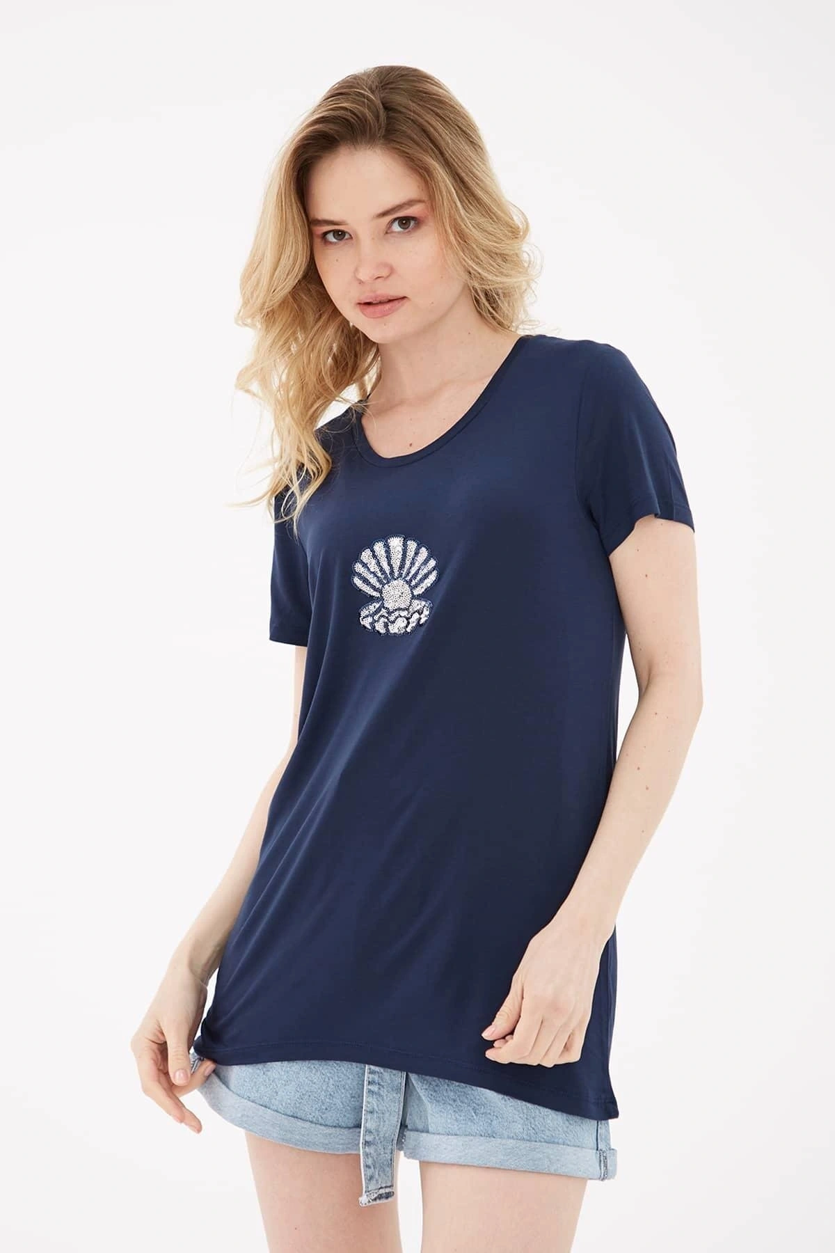 Pulpayetli T-shirt Lacivert / Navy