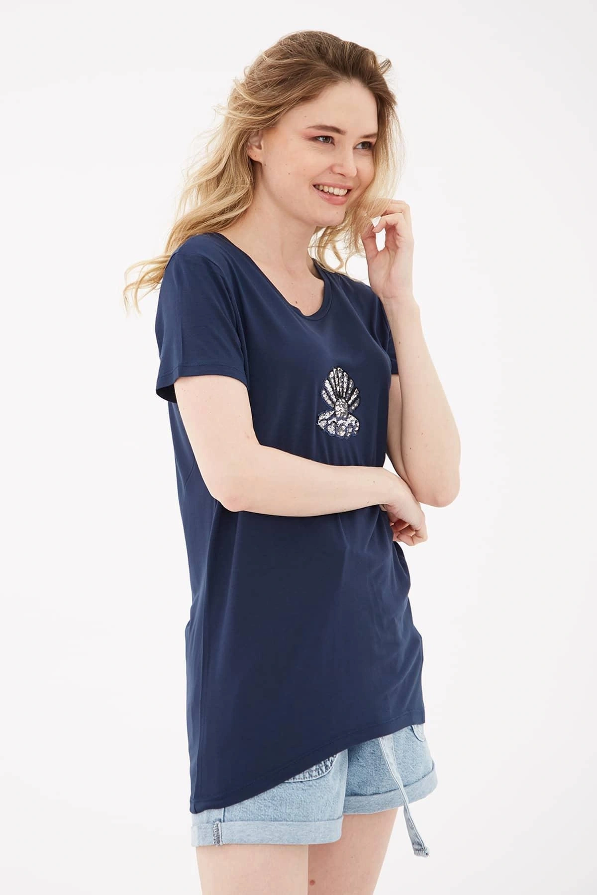 Pulpayetli T-shirt Lacivert / Navy