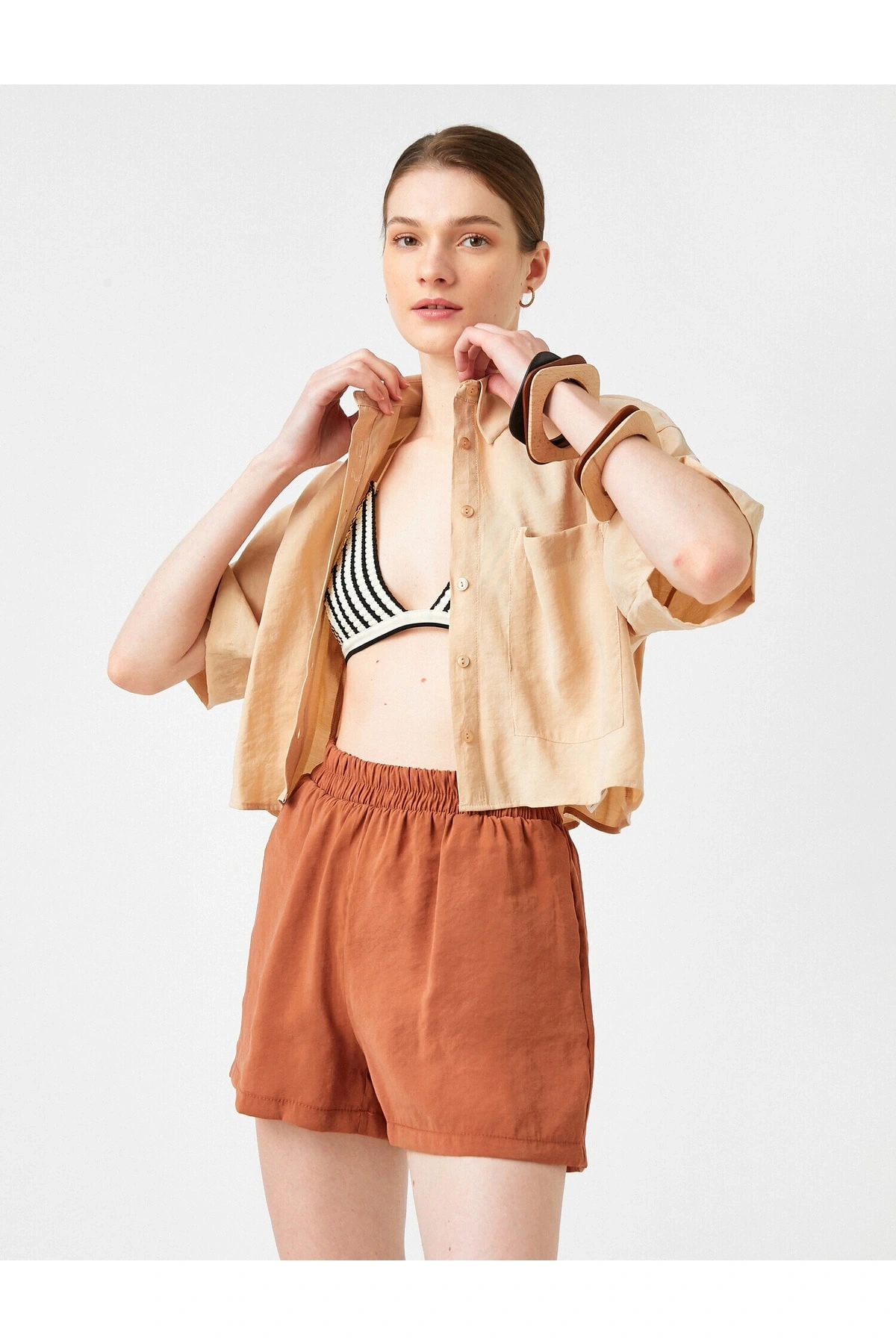 Bol Paça Şort Beli Lastikli Cepli