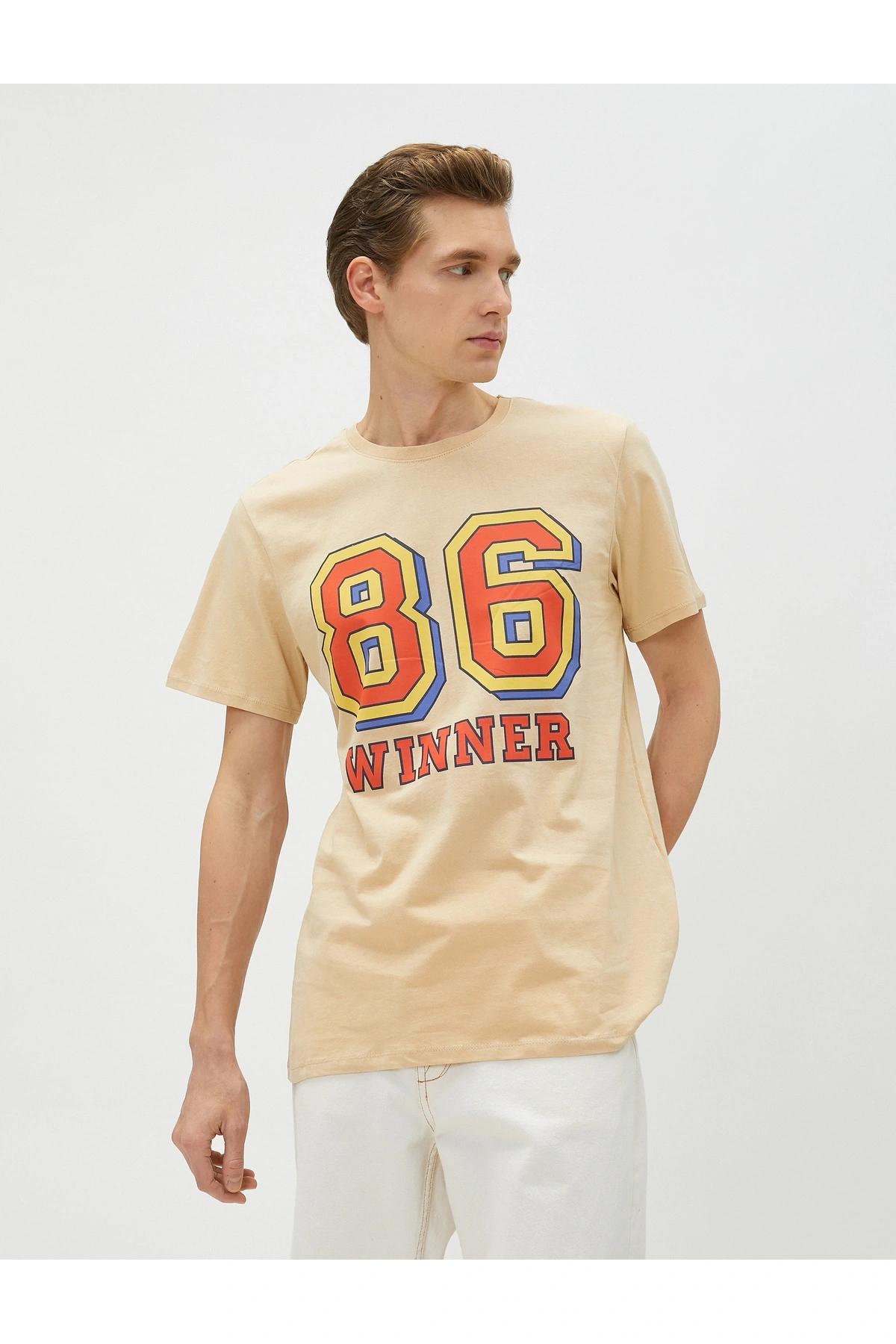 Kolej Tişört Baskılı Kısa Kollu Dar Kesim Bisiklet Yaka