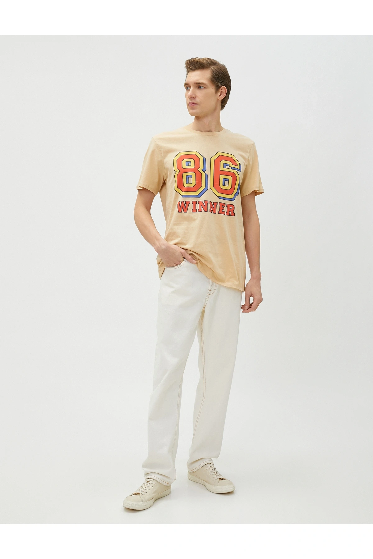 Kolej Tişört Baskılı Kısa Kollu Dar Kesim Bisiklet Yaka