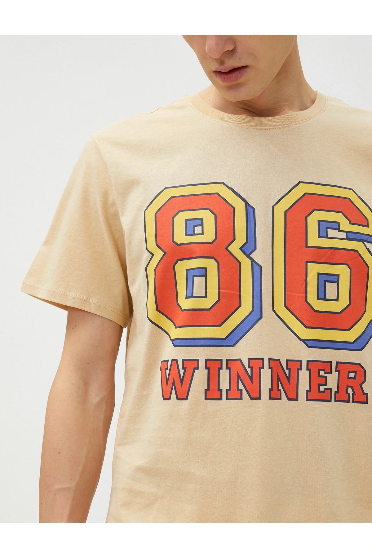 Kolej Tişört Baskılı Kısa Kollu Dar Kesim Bisiklet Yaka