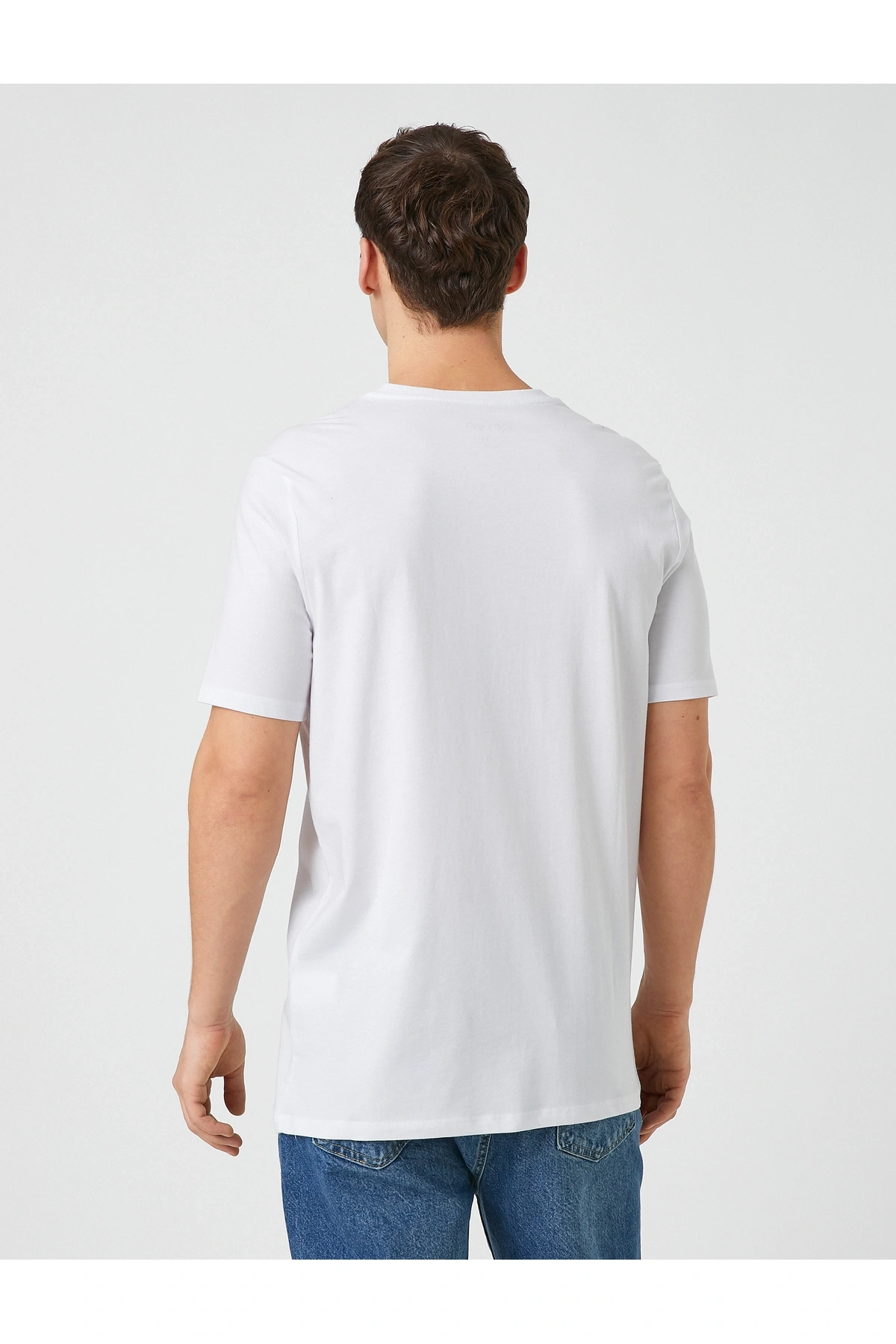 Bisiklet Yaka Tişört Palmiye Baskılı Kısa Kollu