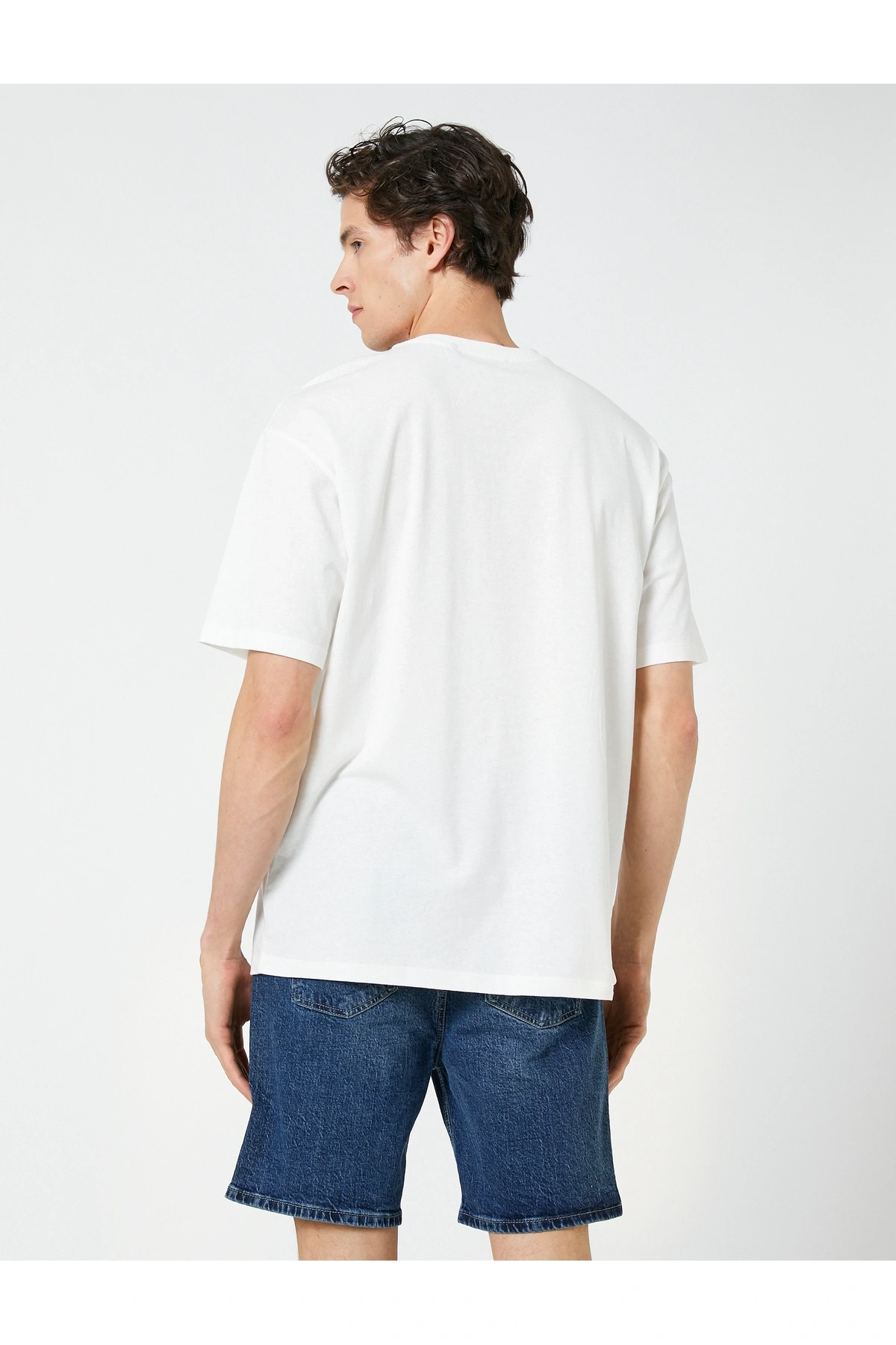 Oversize Tişört Slogan Baskılı Bisiklet Yaka Kısa Kollu Pamuklu