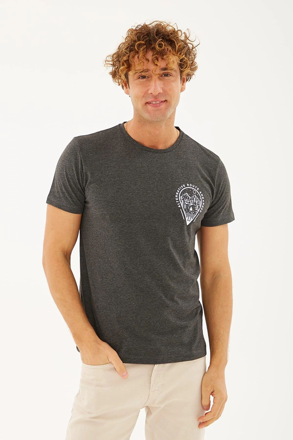 Baskılı T-shirt Antra Melanj / Anthra Melange