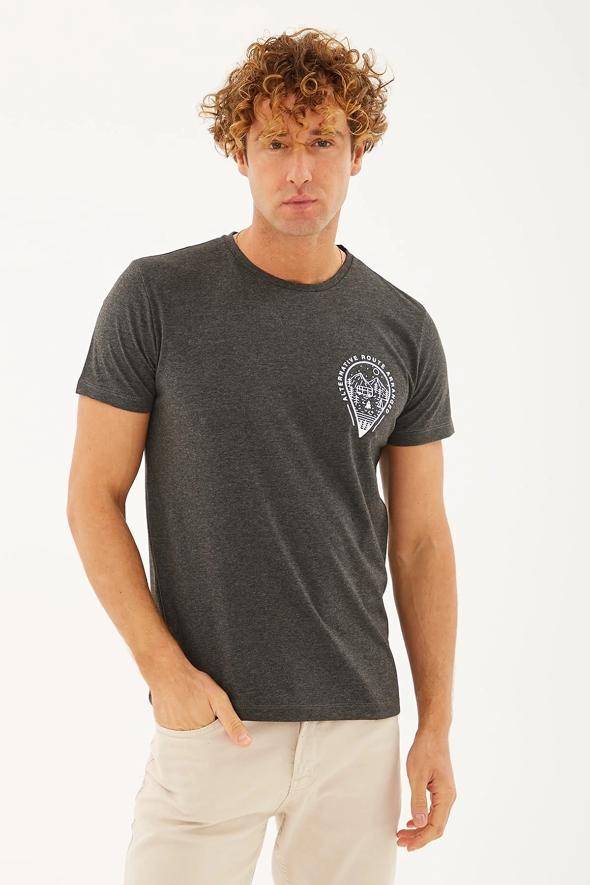 Baskılı T-shirt Antra Melanj / Anthra Melange