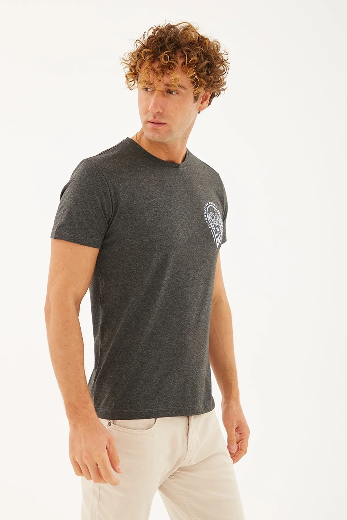 Baskılı T-shirt Antra Melanj / Anthra Melange