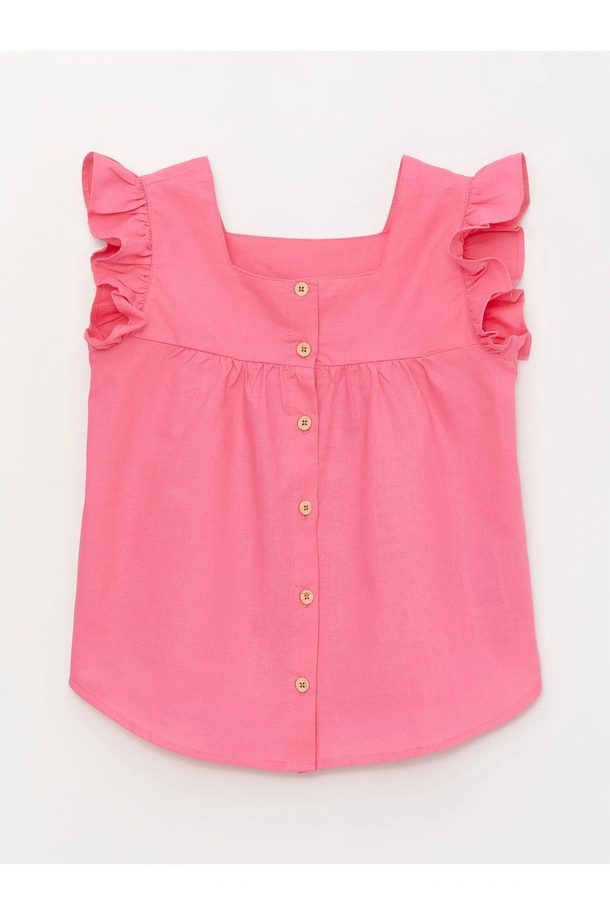 LCW Kids Pembe Kare Yaka Basic Kısa Kollu Kız Çocuk Gömlek