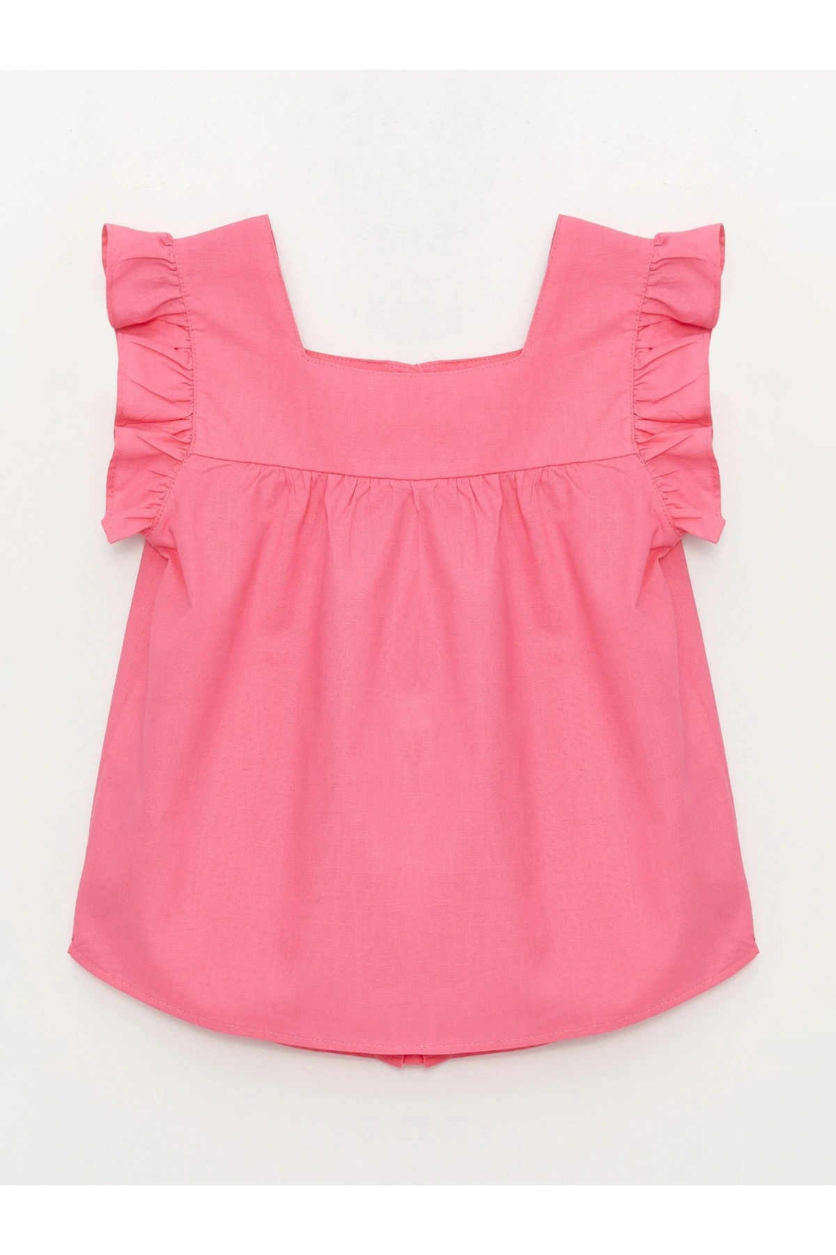 LCW Kids Pembe Kare Yaka Basic Kısa Kollu Kız Çocuk Gömlek