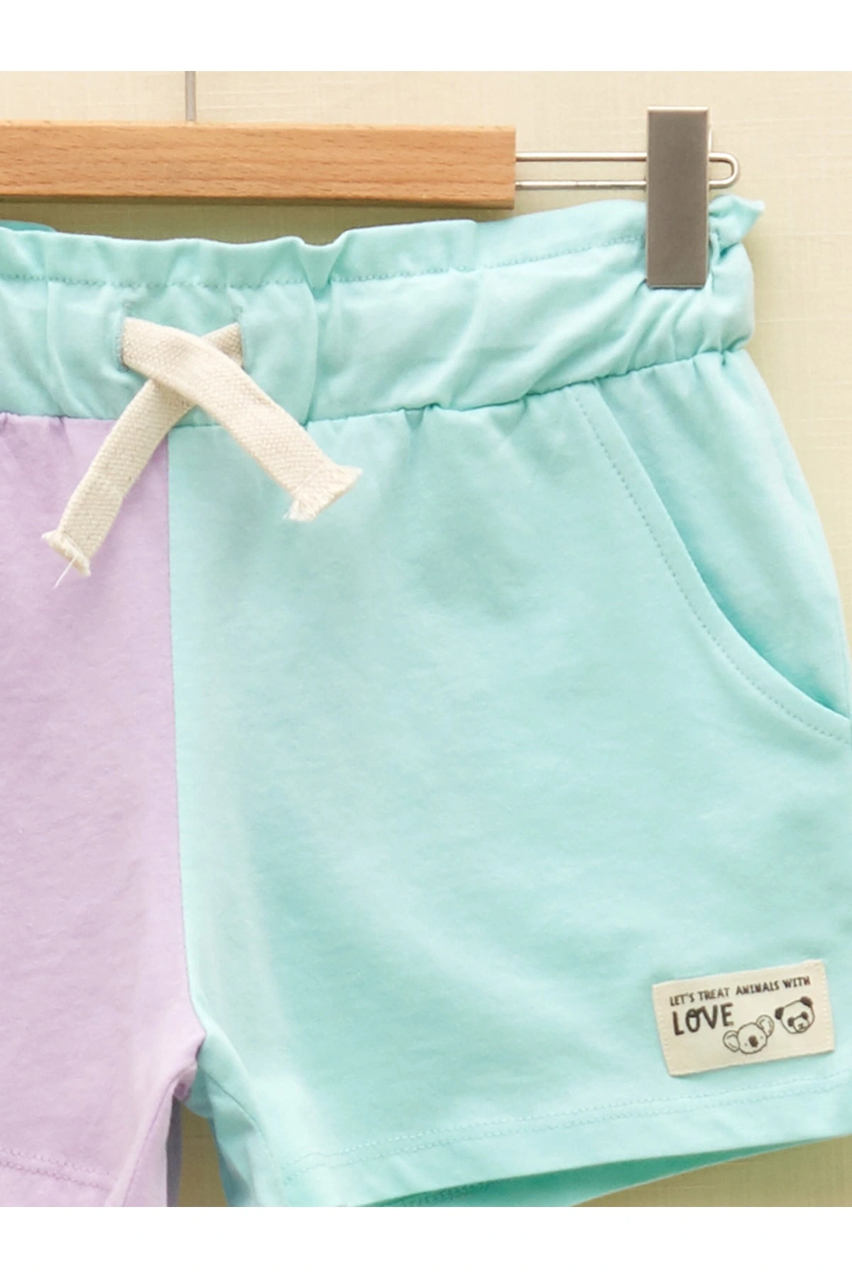 Beli Lastikli Renk Bloklu Kız Çocuk Şort